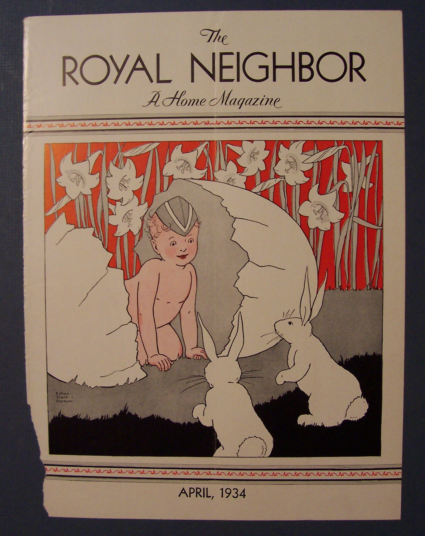 Royal Neighbor Cover-April 1934-Child with Cracked Egg