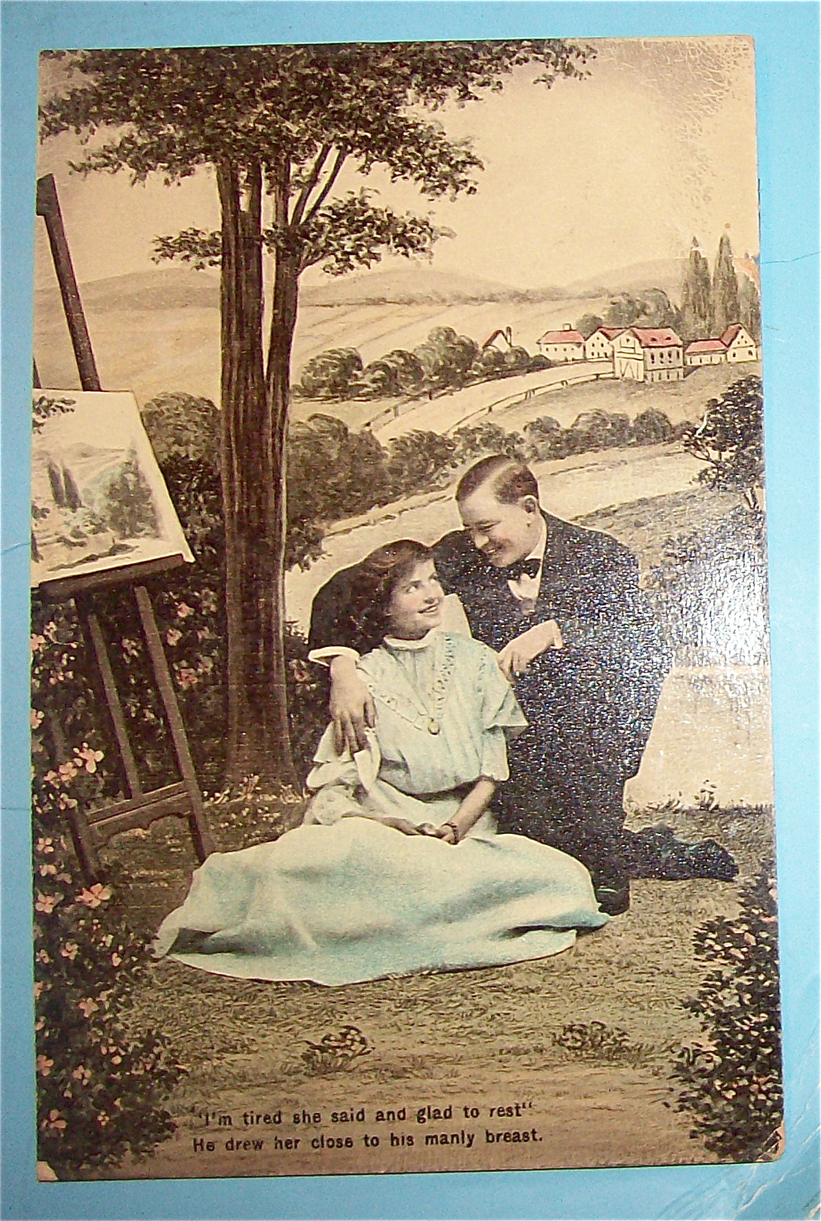 Man & Woman Sitting Under A Tree Postcard