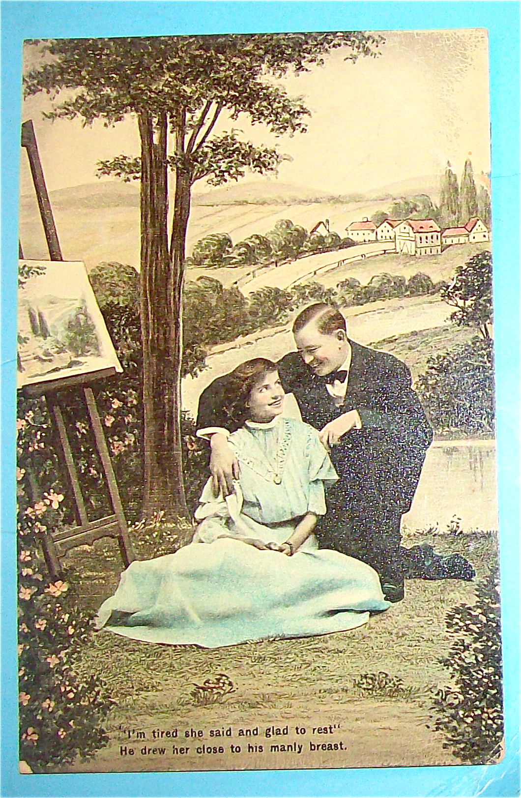 Man & Woman Sitting Under A Tree Postcard