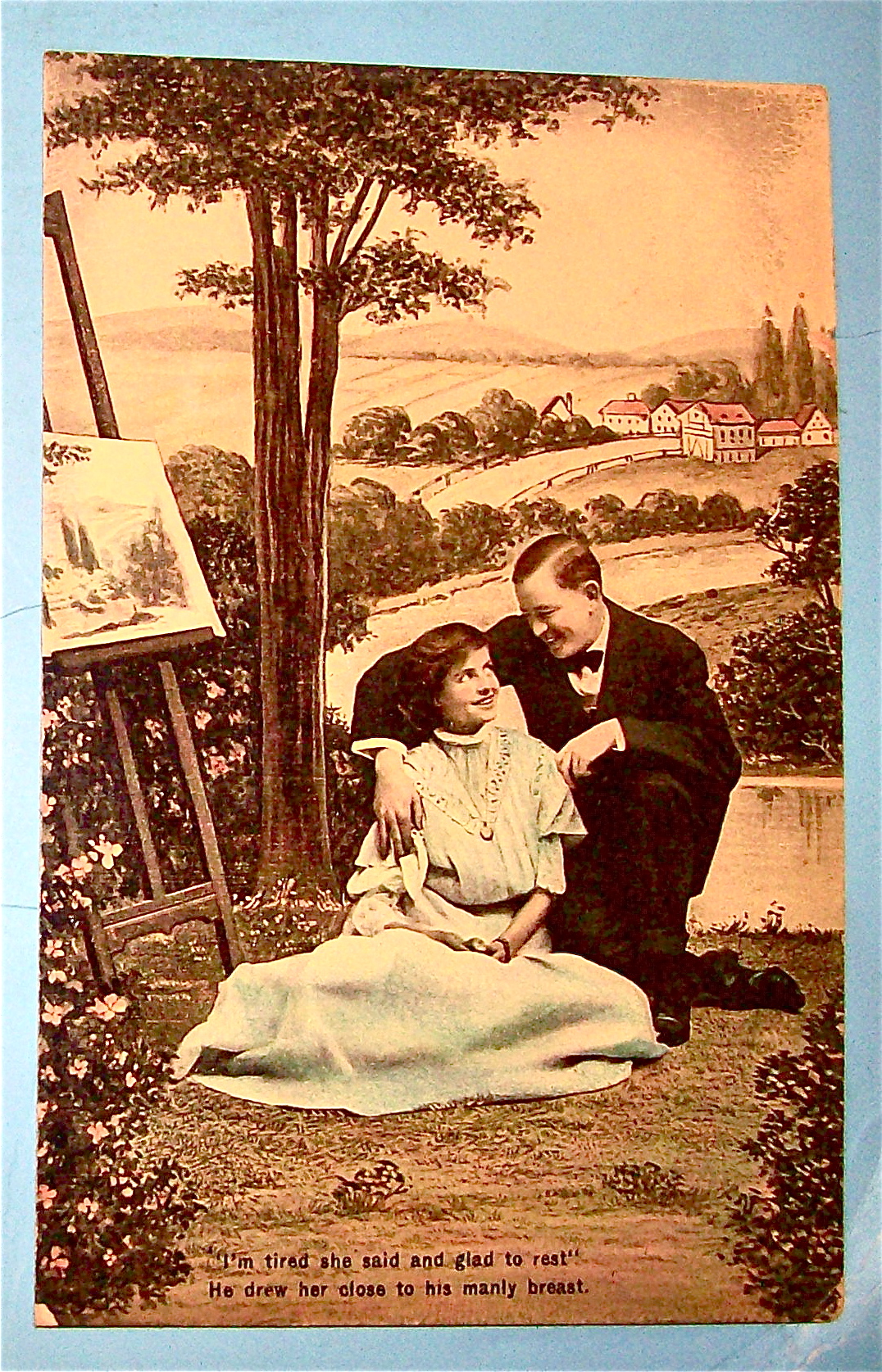 Man & Woman Sitting Under A Tree Postcard