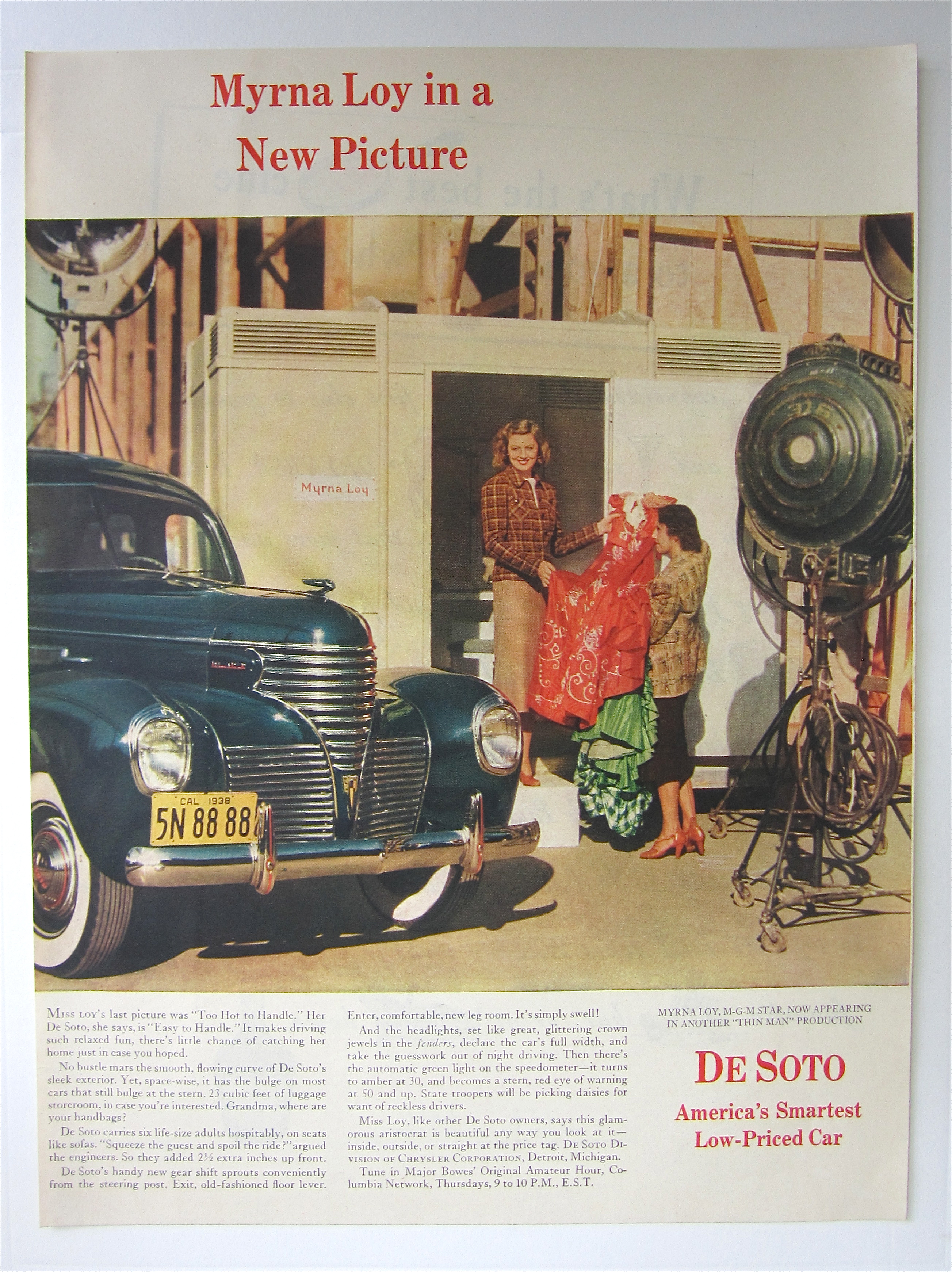 1939 De Soto Automobile with MGM Star Myrna Loy