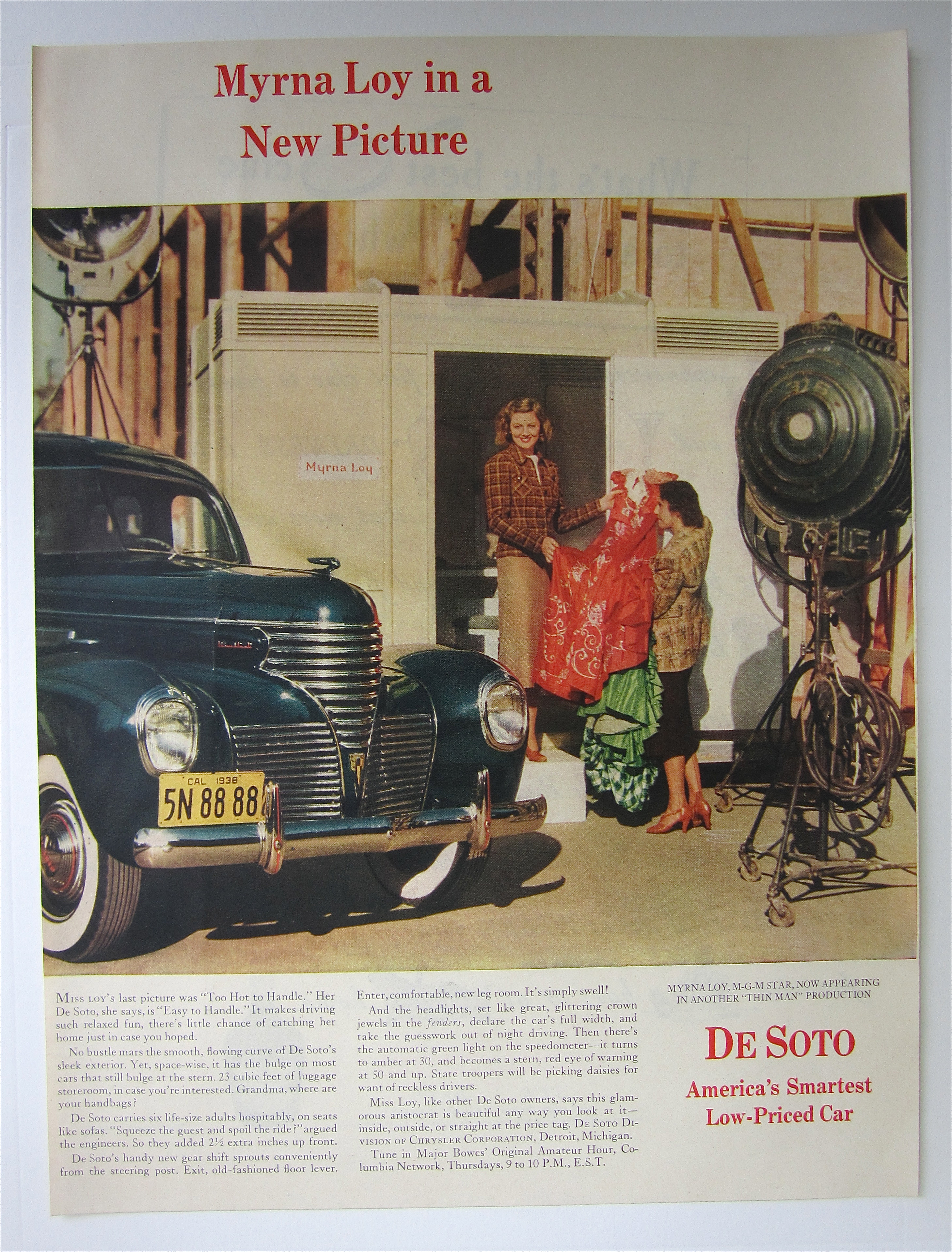 1939 De Soto Automobile with MGM Star Myrna Loy
