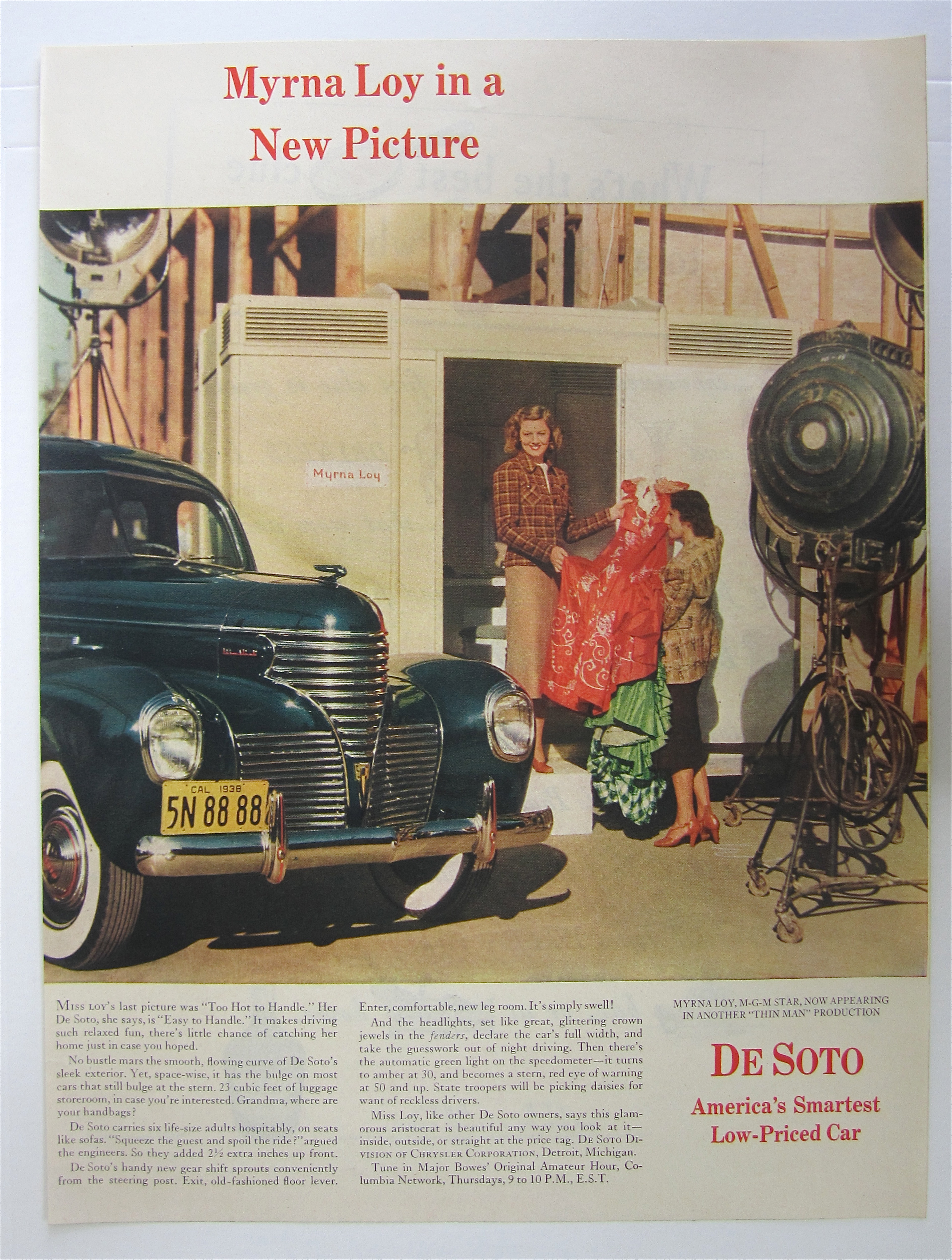 1939 De Soto Automobile with MGM Star Myrna Loy