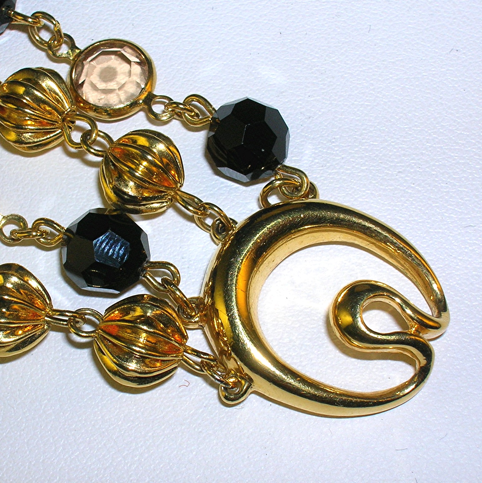 Crystal Gold Black Jet Chain Link 4 Strand Bead Neckla