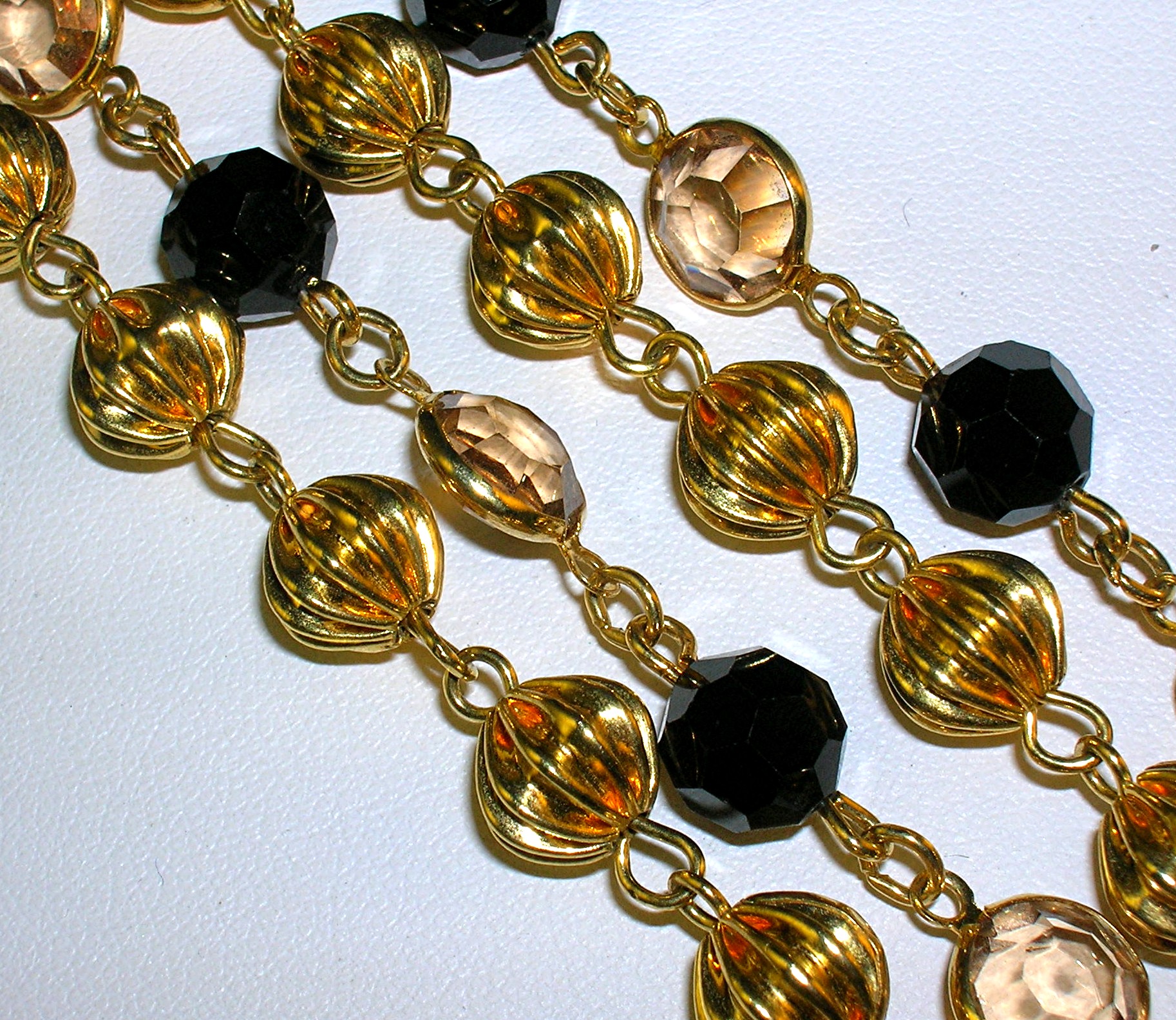 Crystal Gold Black Jet Chain Link 4 Strand Bead Neckla