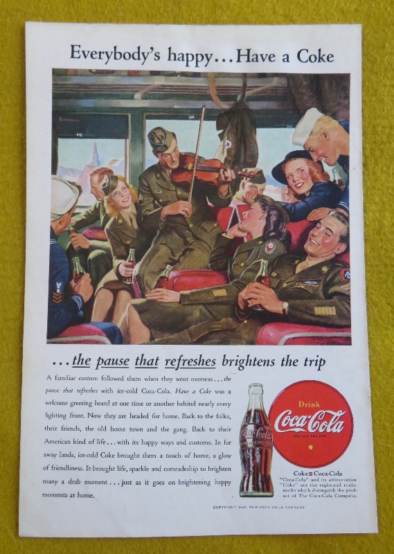 1946 Coca Cola (Coke) With Soldier Playing Violin While Other Soldiers Sing