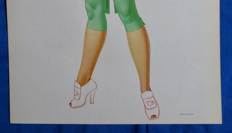 Original 1946 Sexy Pin Up Girl Wearing A Lovely Green Suit & A Green Hat By George Petty
