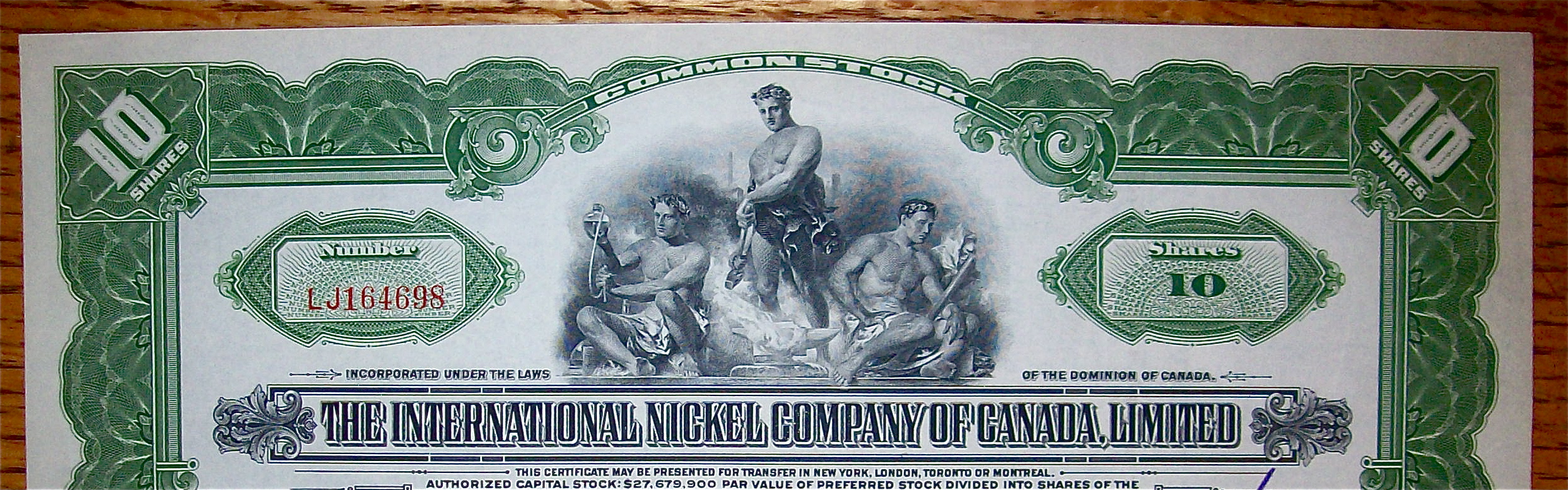 1935 International Nickel Company Of Canada Stock