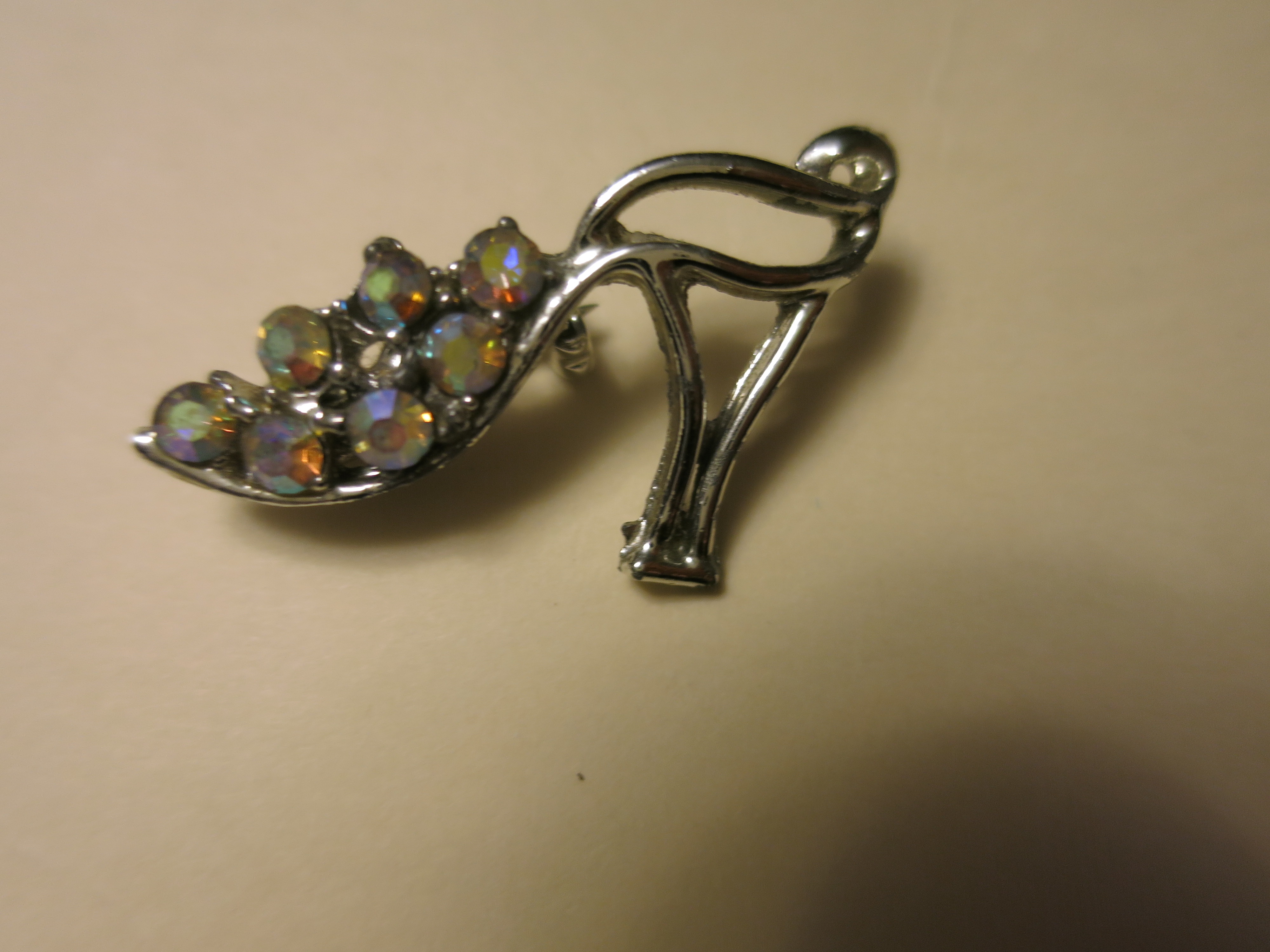 Shoe Pin High Heel with Rhinestones Silver