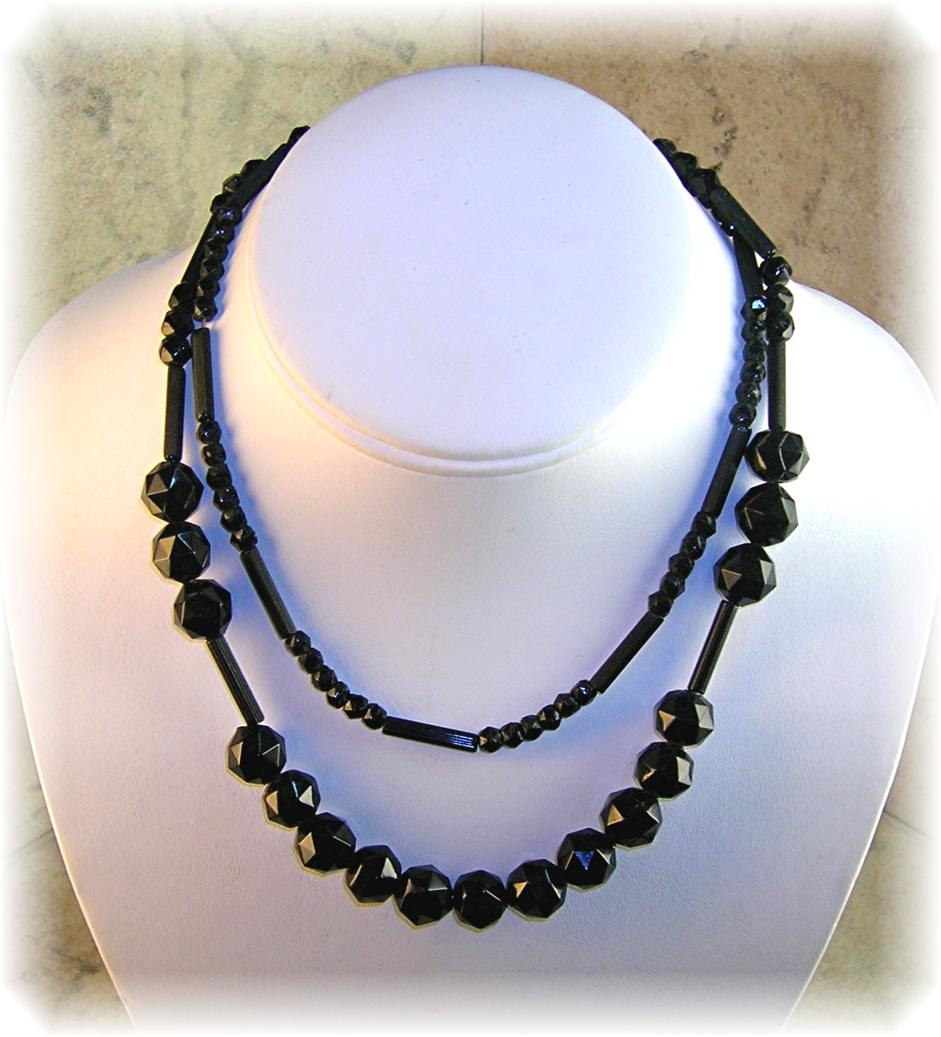 31 Inch Hand Carved Jet Black Bead Necklace