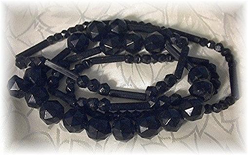 31 Inch Hand Carved Jet Black Bead Necklace