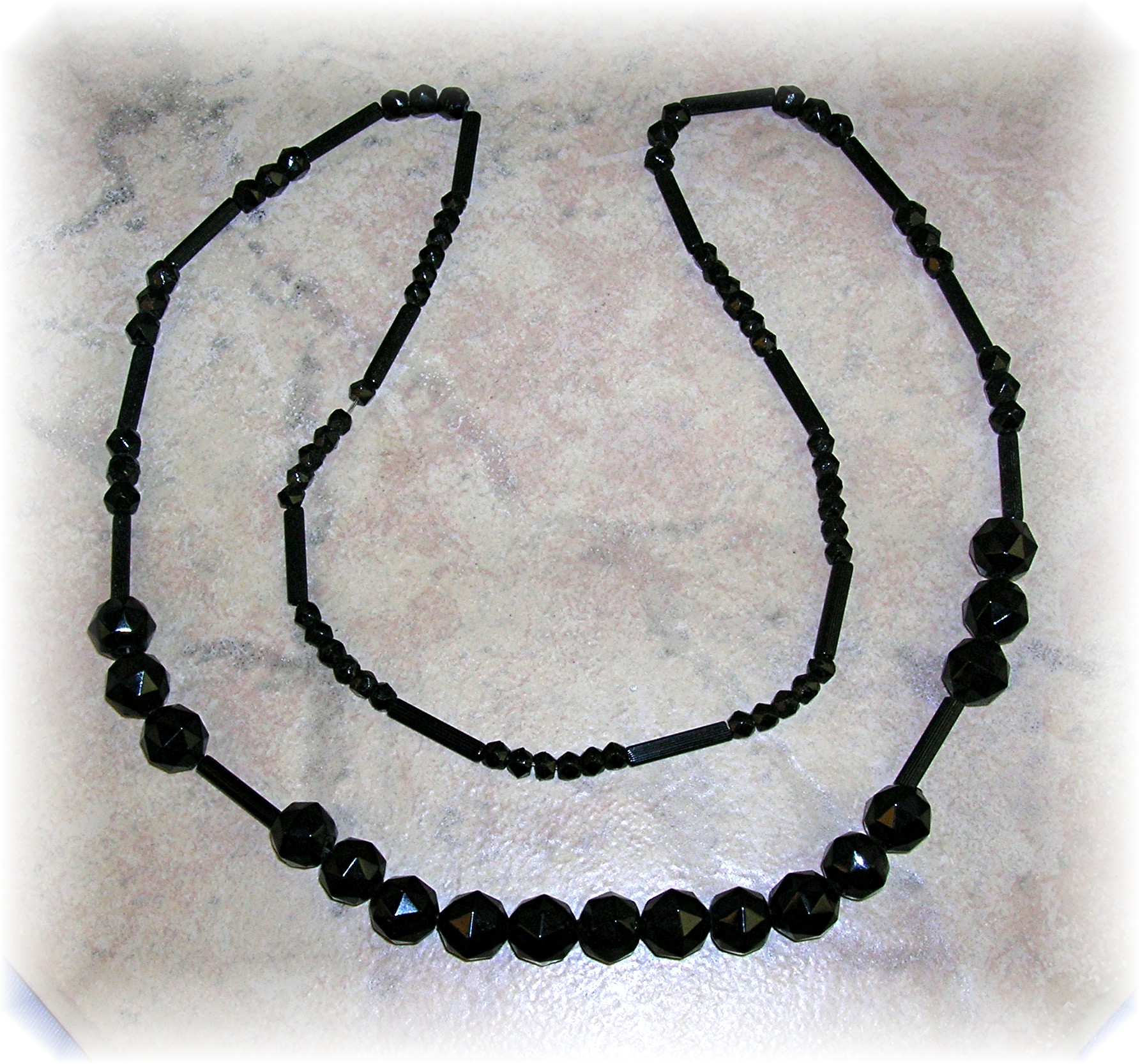 31 Inch Hand Carved Jet Black Bead Necklace