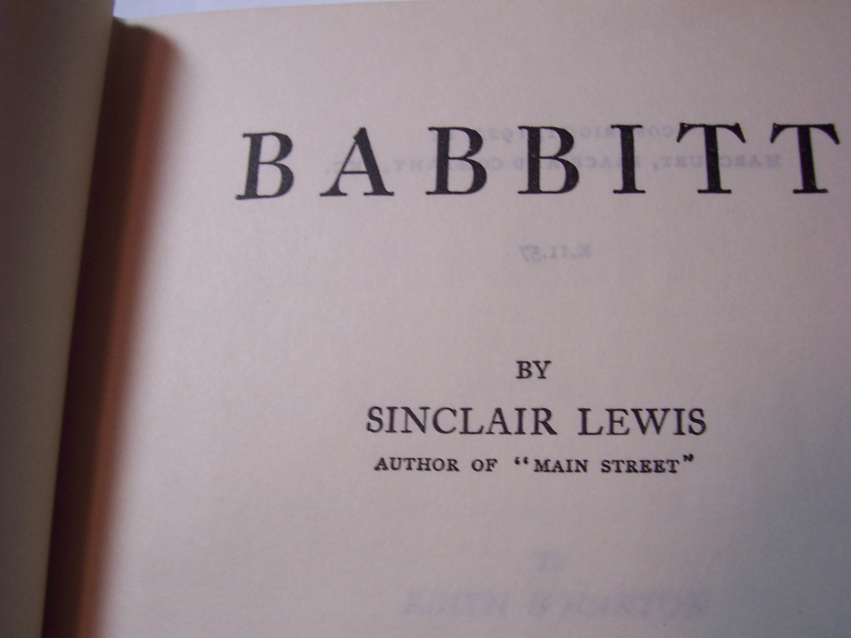 Book, Babbitt, Sinclair Lewis 1922