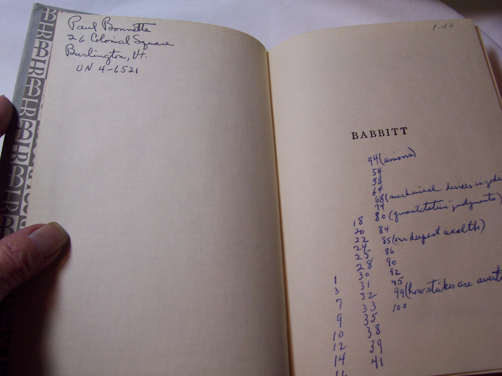 Book, Babbitt, Sinclair Lewis 1922