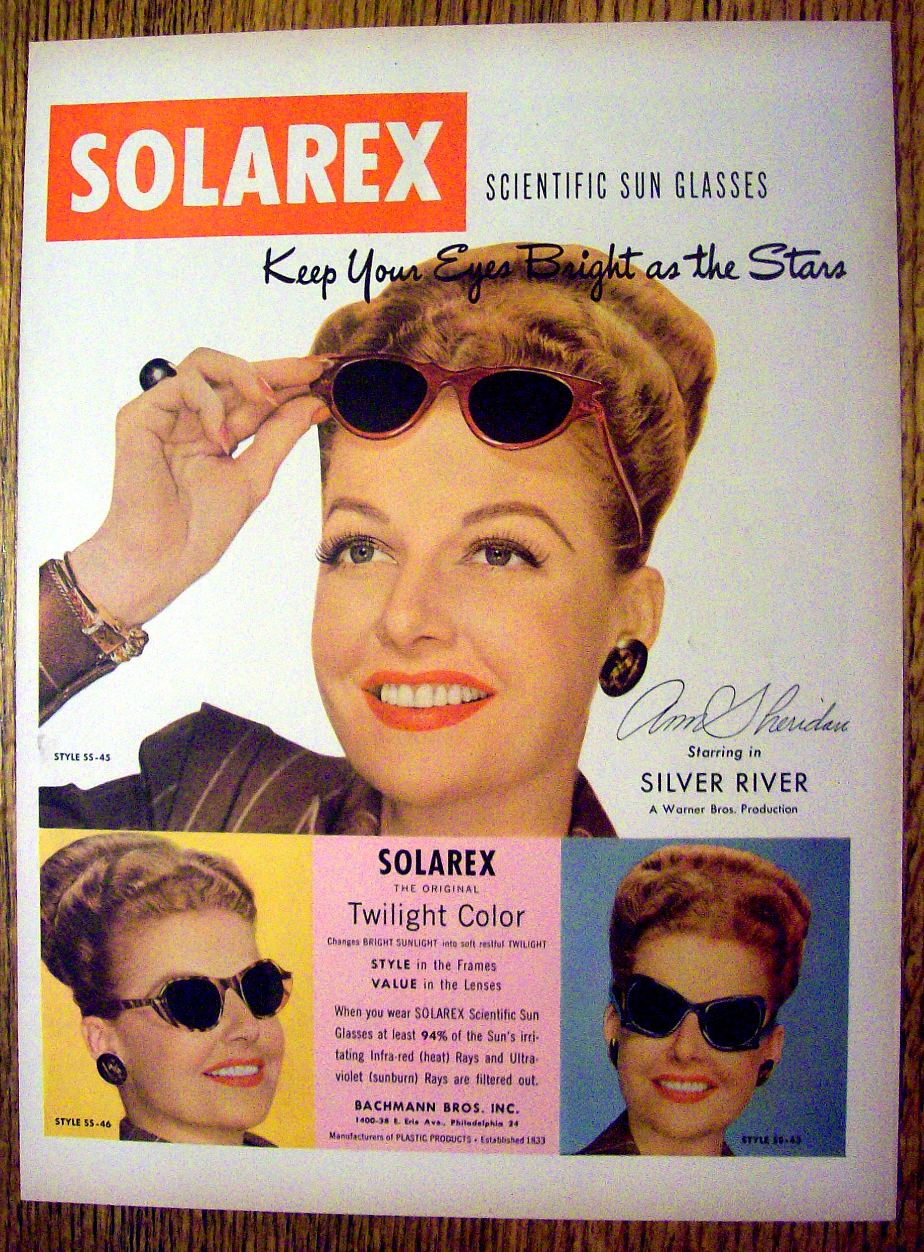 1948 Solarex Sun Glasses with Ann Sheridan