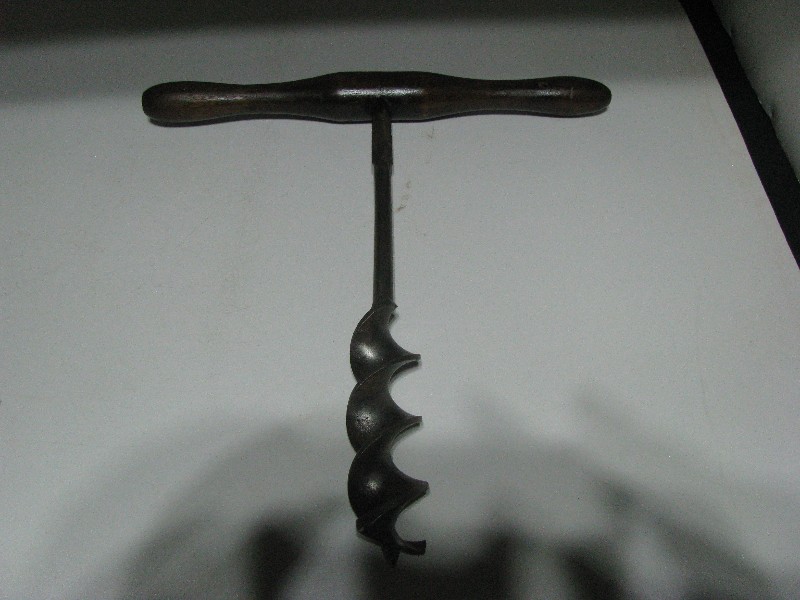 Antique T-Handle Wood Auger Hand Drill - Primitive Woodworking Tool