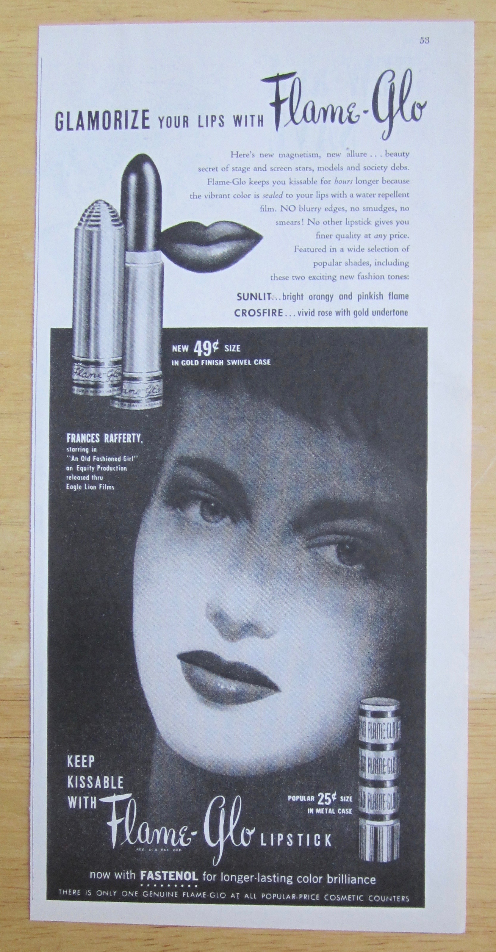 1949 Flame Glo Lipstick with Frances Rafferty