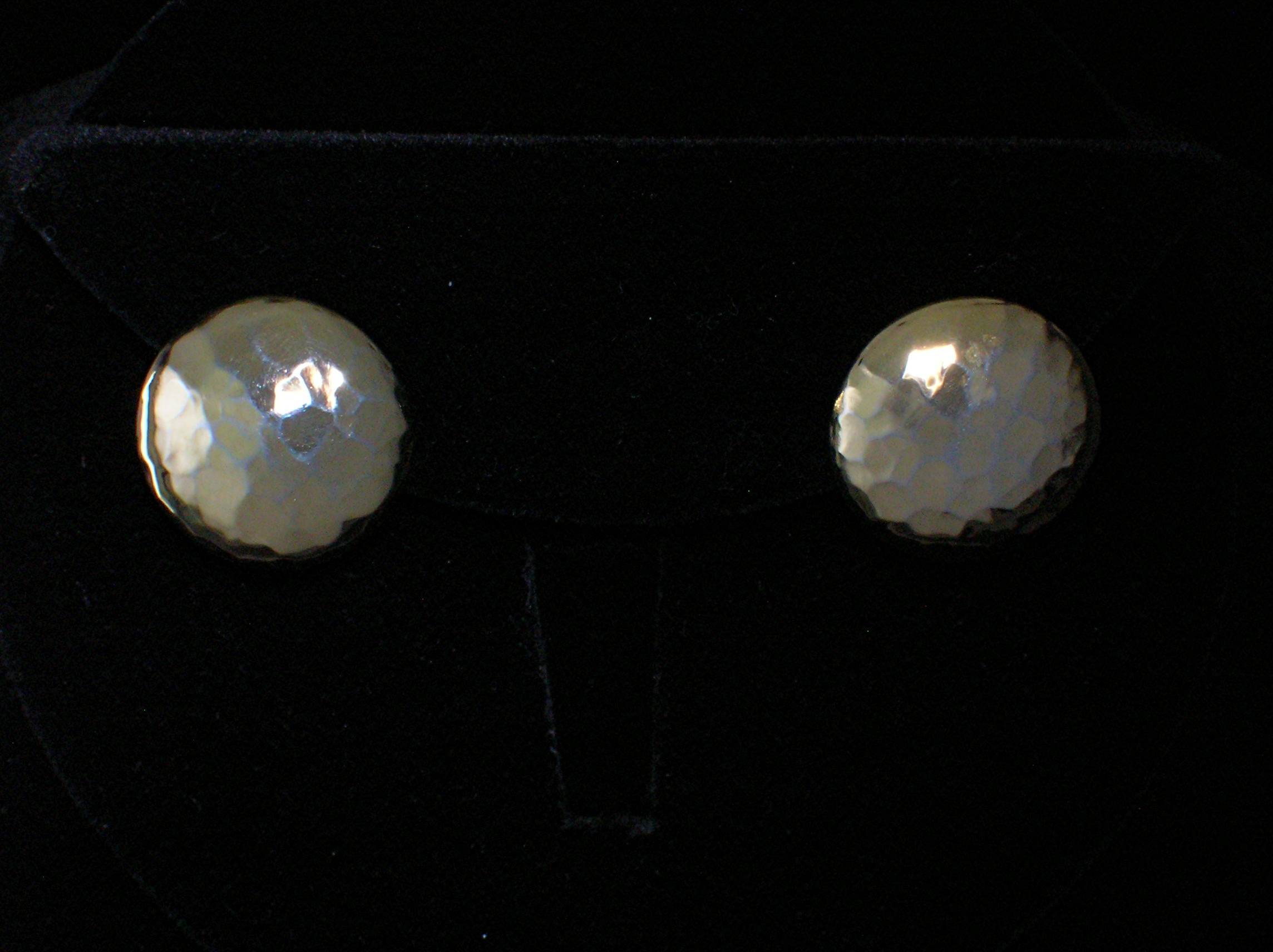 Pair Of Dimpled Round Goldtone Pierced Earrings