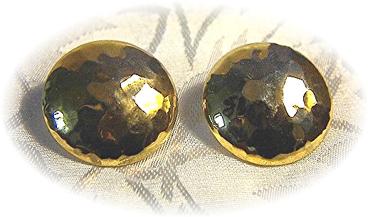 Pair Of Dimpled Round Goldtone Pierced Earrings
