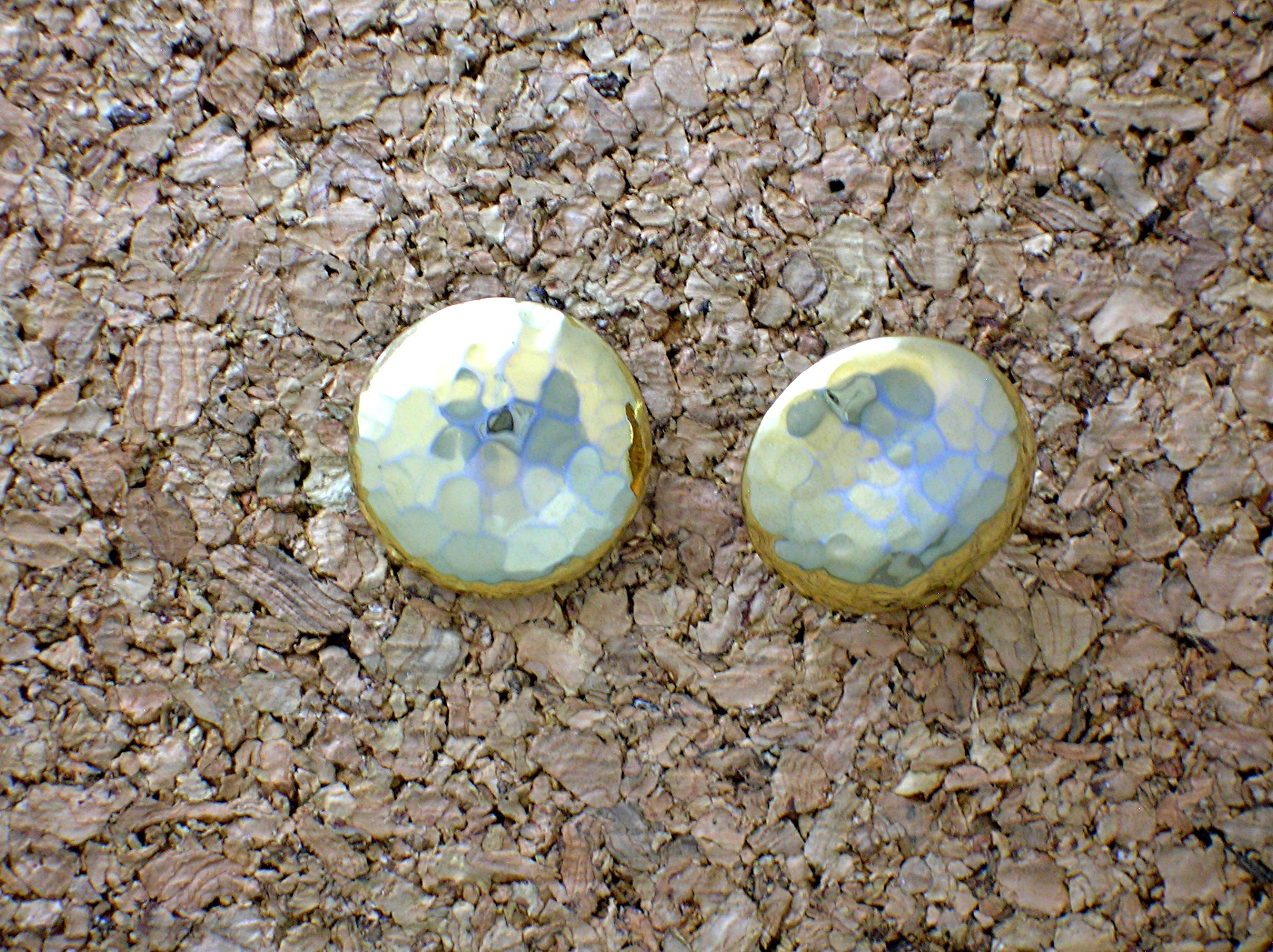 Pair Of Dimpled Round Goldtone Pierced Earrings