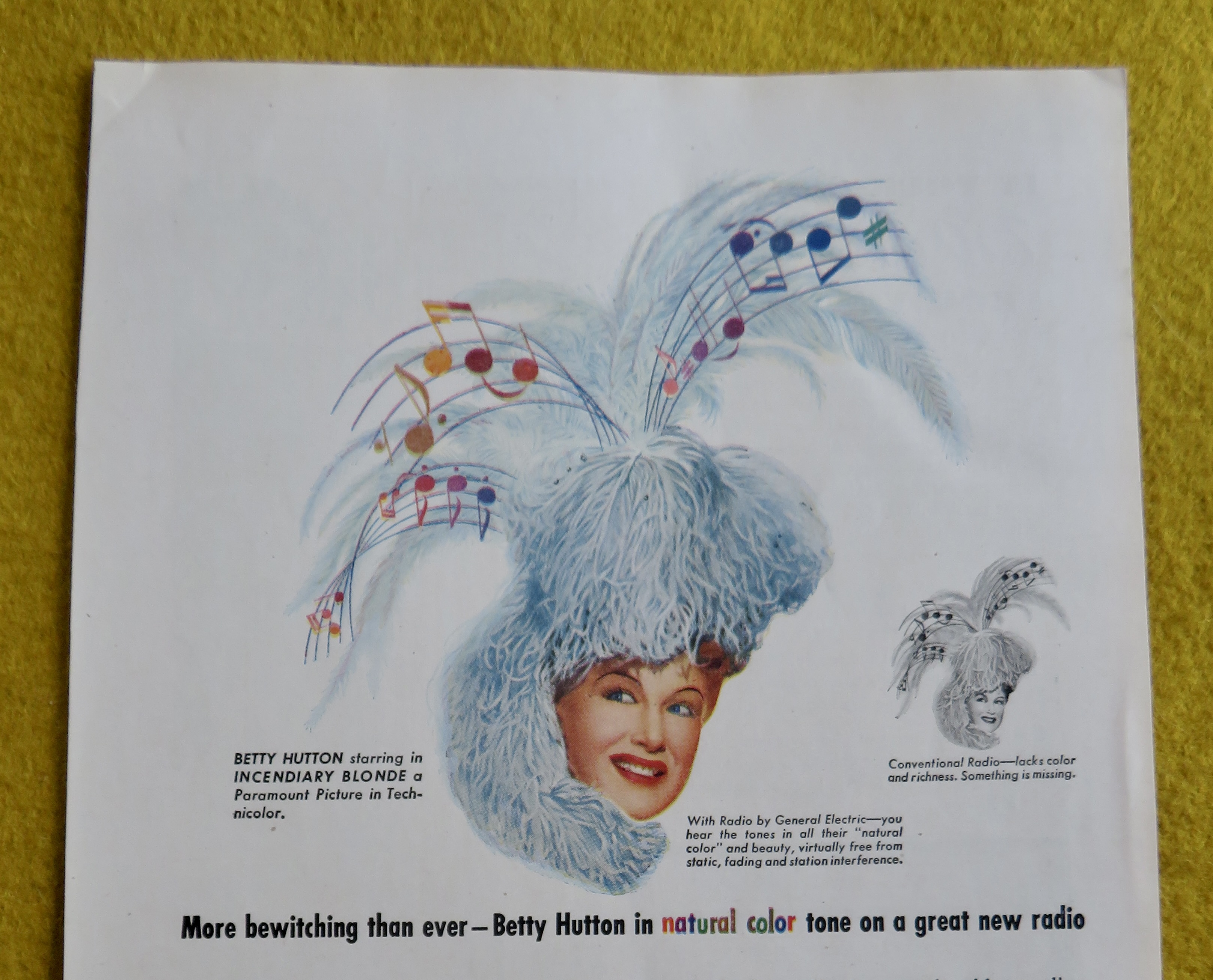 1945 General Electric Radio w/ Movie Star Betty Hutton