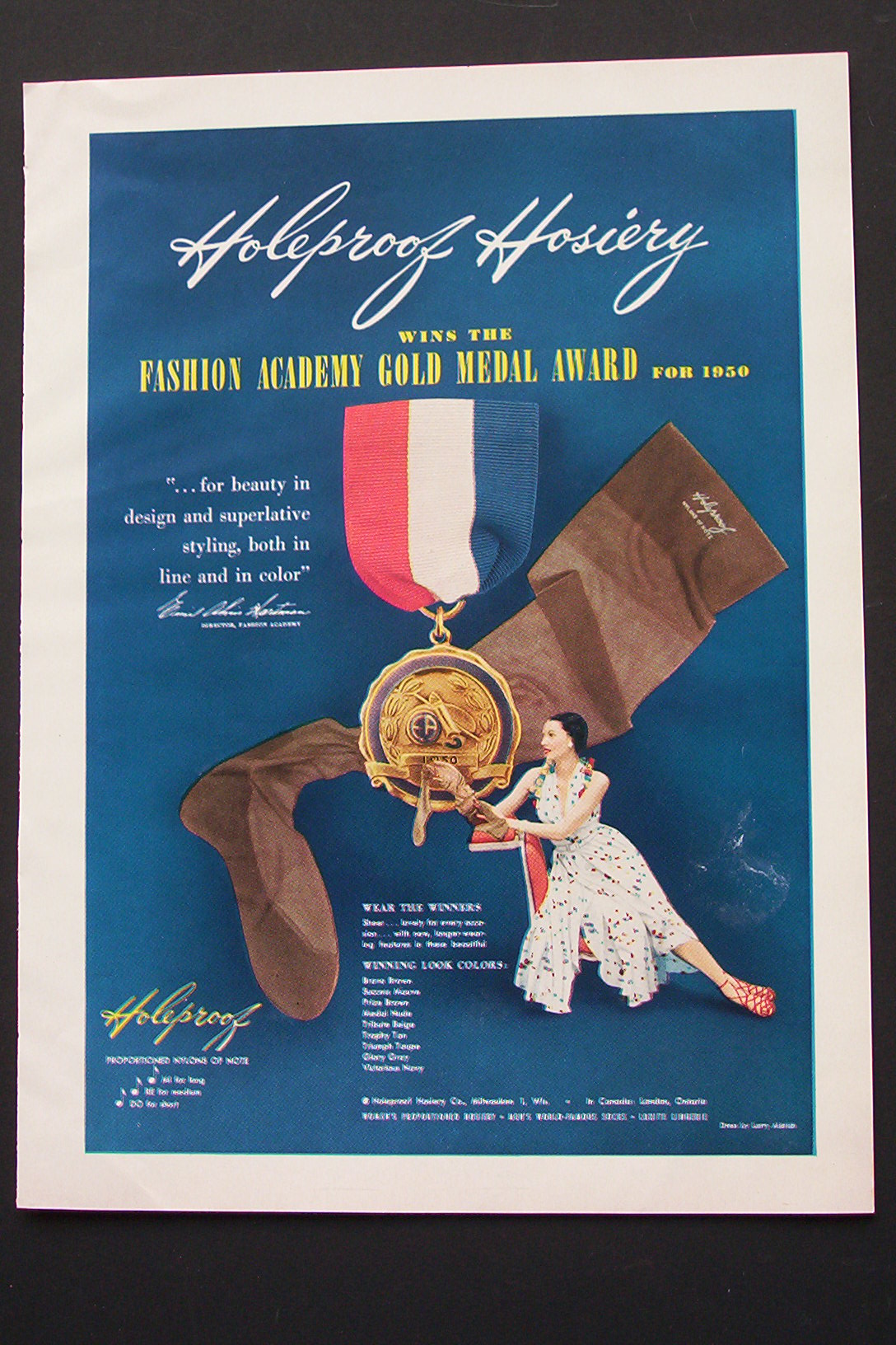 1950 Holeproof Hosiery with Medal & Woman with Hosiery