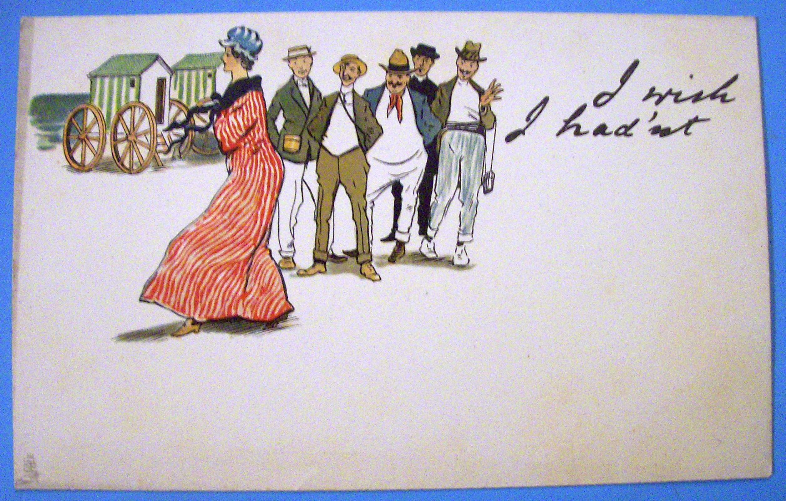 Write Away Postcard By Tuck's w/Lady in Red Walking