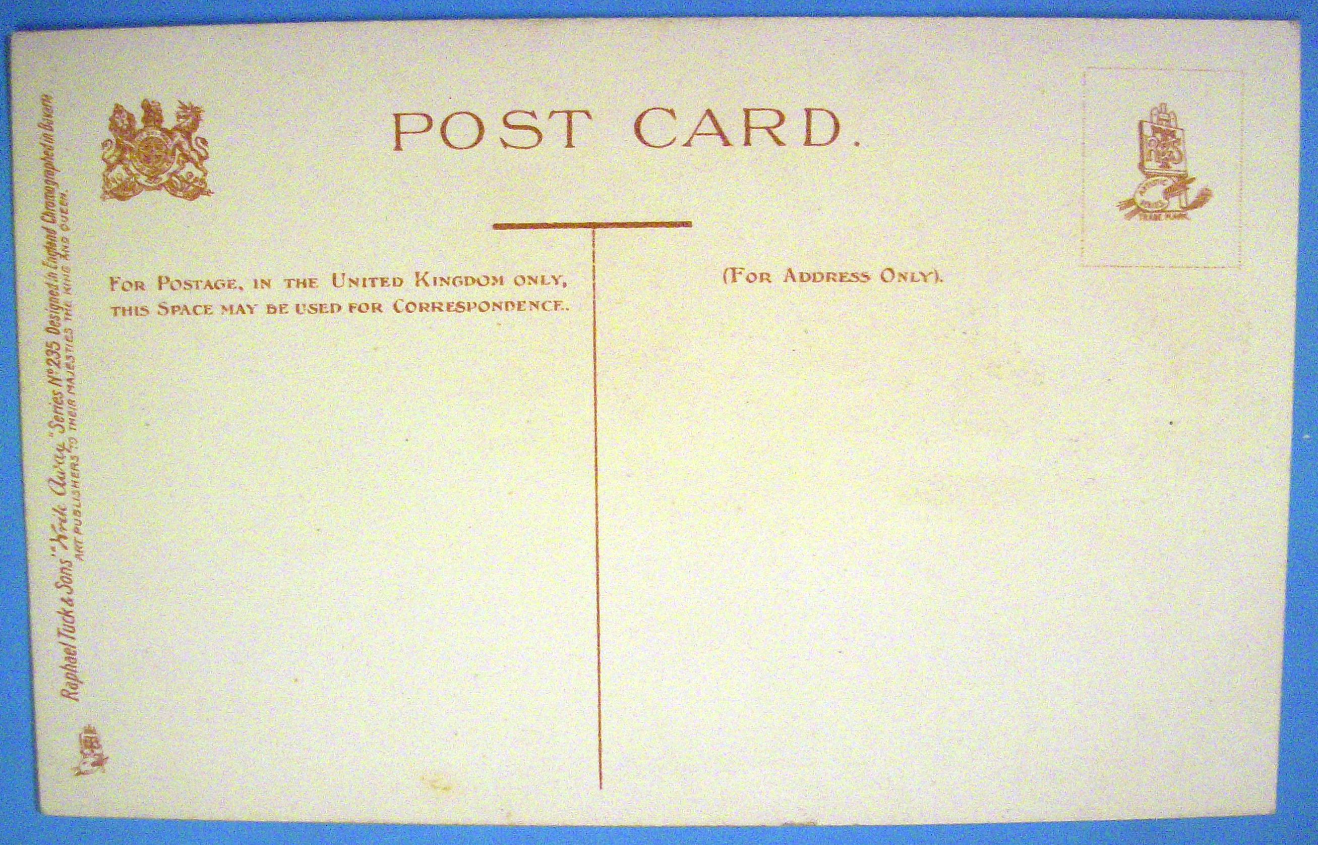 Write Away Postcard By Tuck's w/Lady in Red Walking