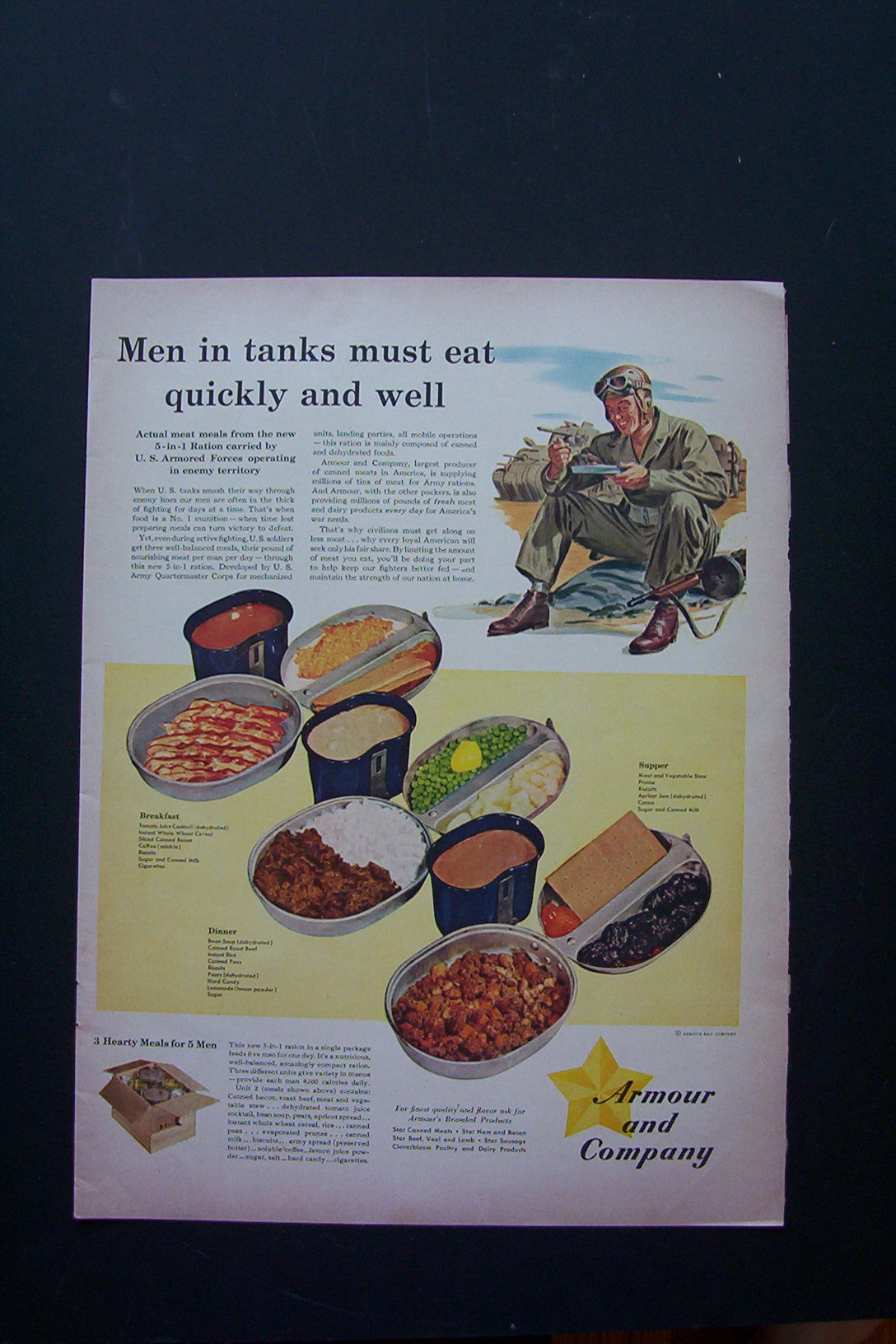 1943 Armour And Company with Soldier Sitting & Eating