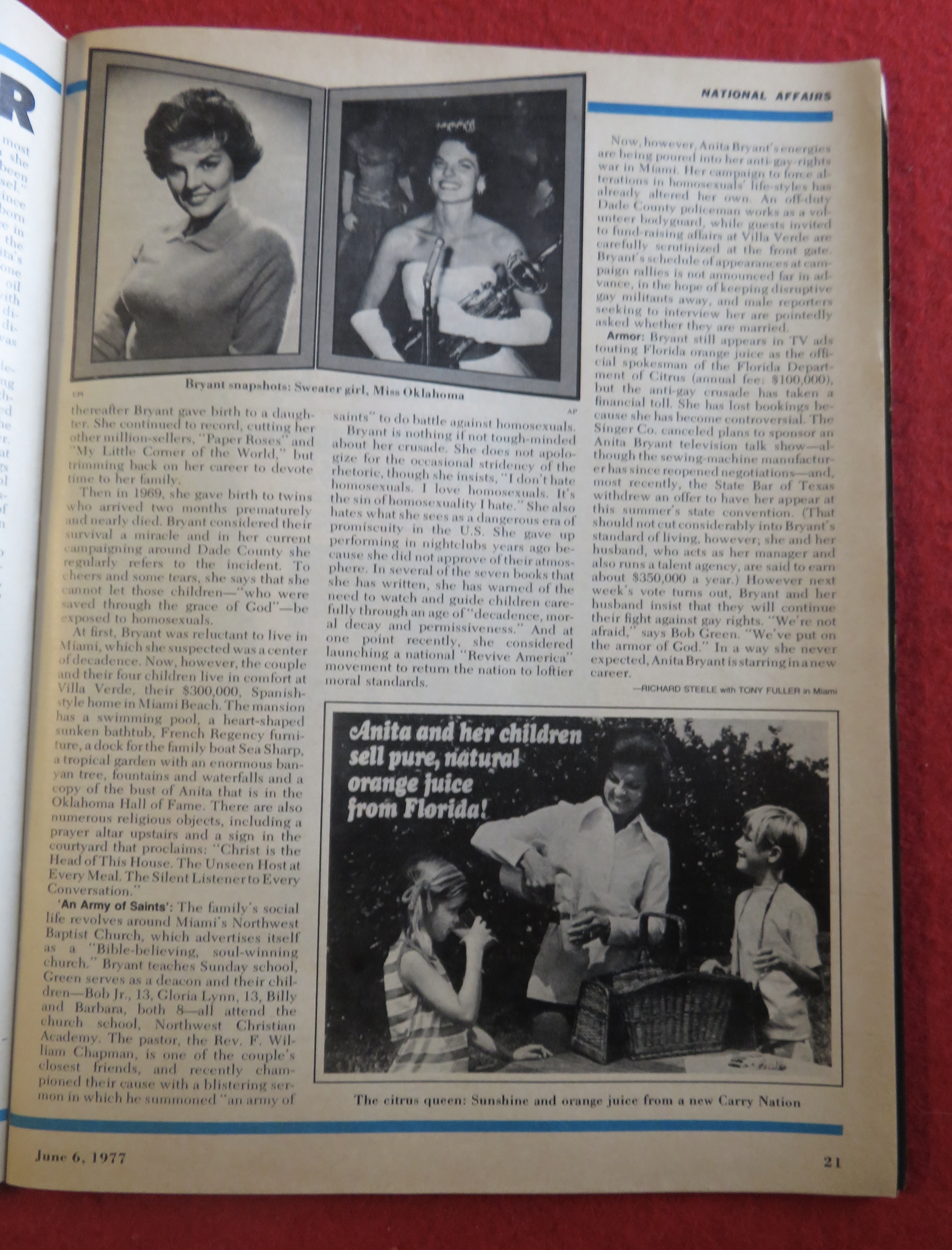 Newsweek Magazine June 6, 1977 Battle Over Gay Rights