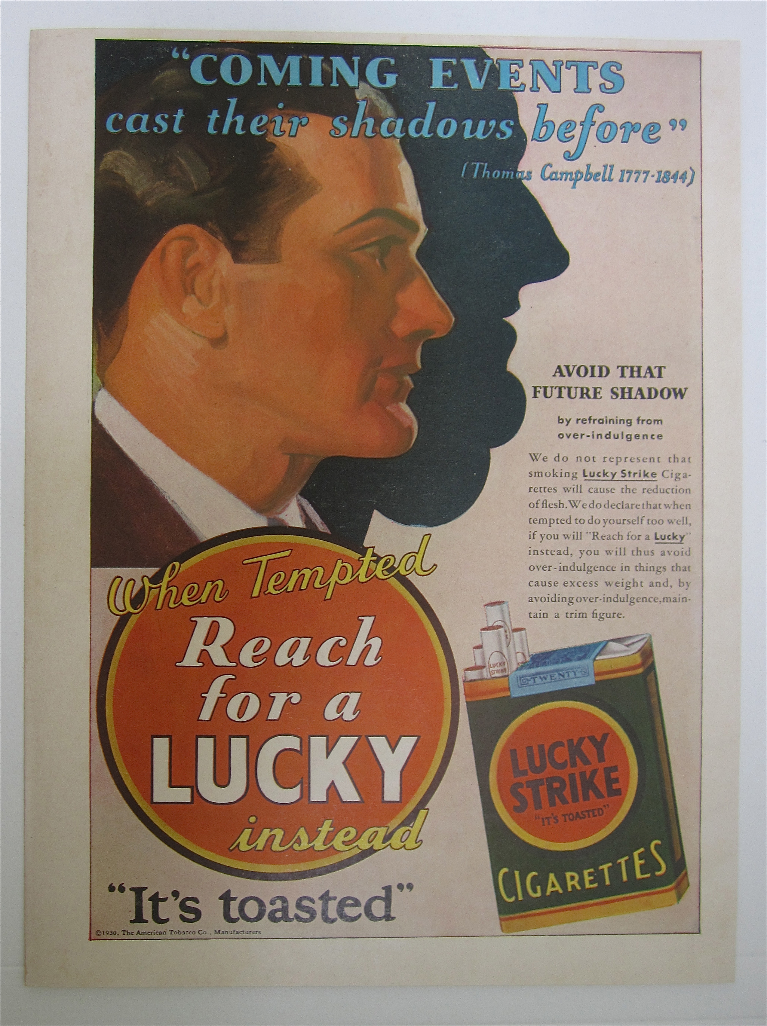1930 Lucky Strike Cigarettes with Man's Side View Face