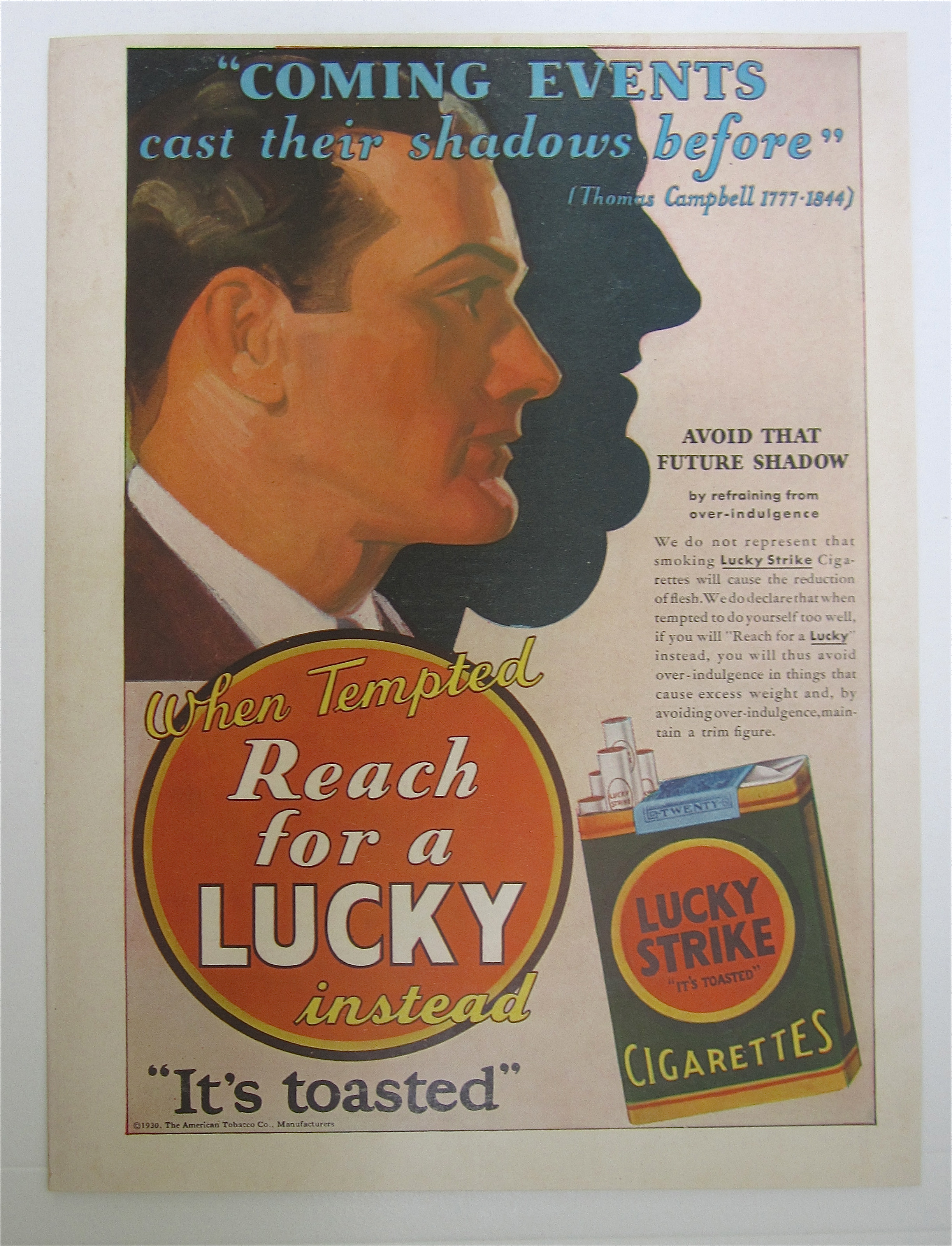 1930 Lucky Strike Cigarettes with Man's Side View Face