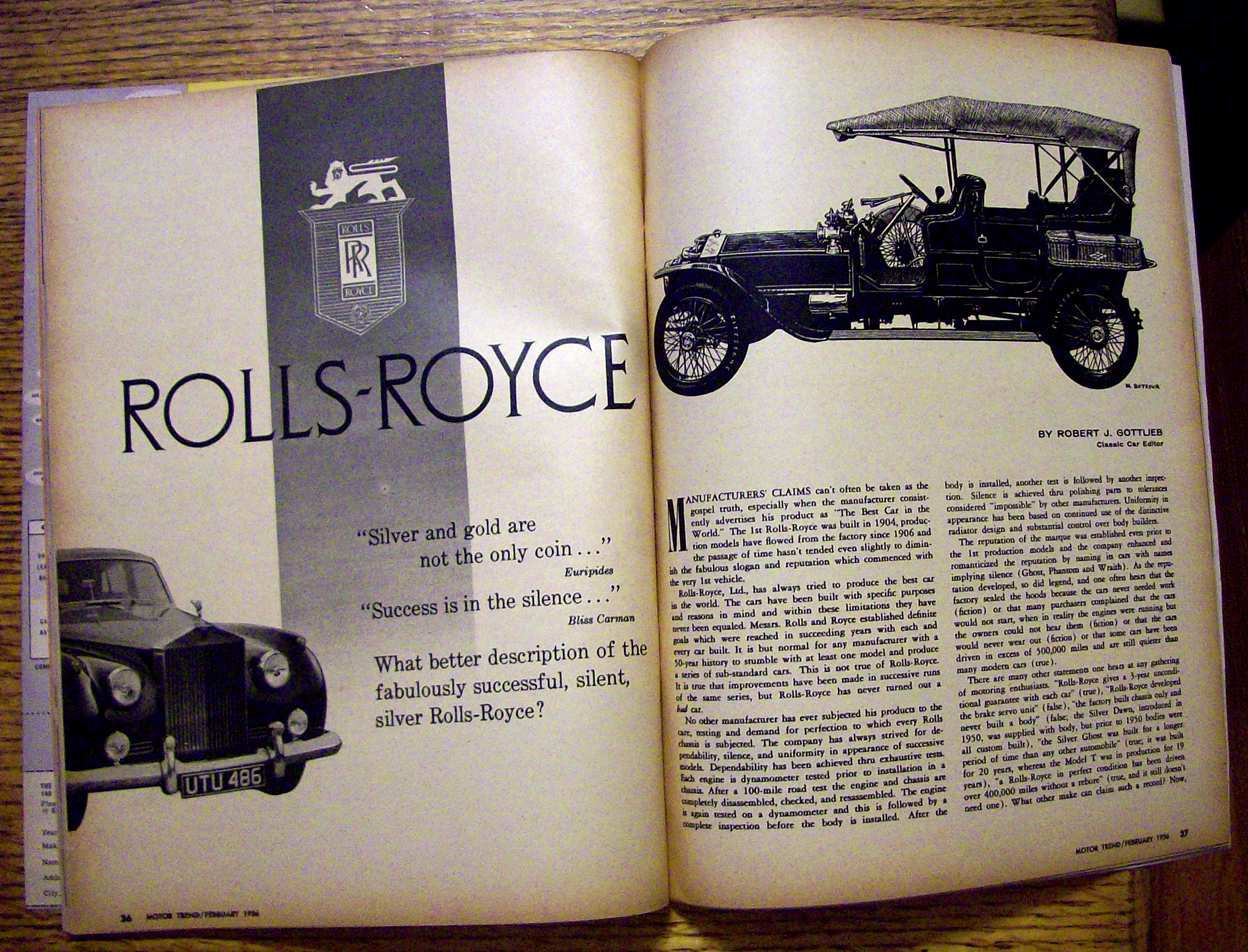 Motor Trend Magazine February 1956 'Rolls Royce