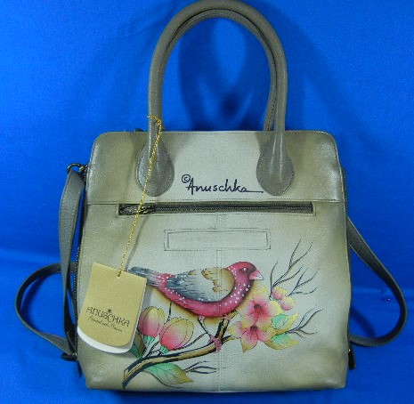 Anuschka Hand Painted Birds Grey Leather Cross Body