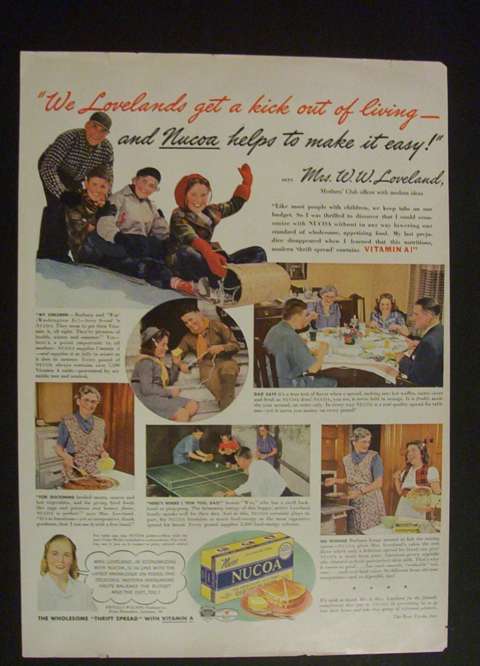 1941 Dual Ad: Nucoa  Margarine  &  Kre - mel  Dessert