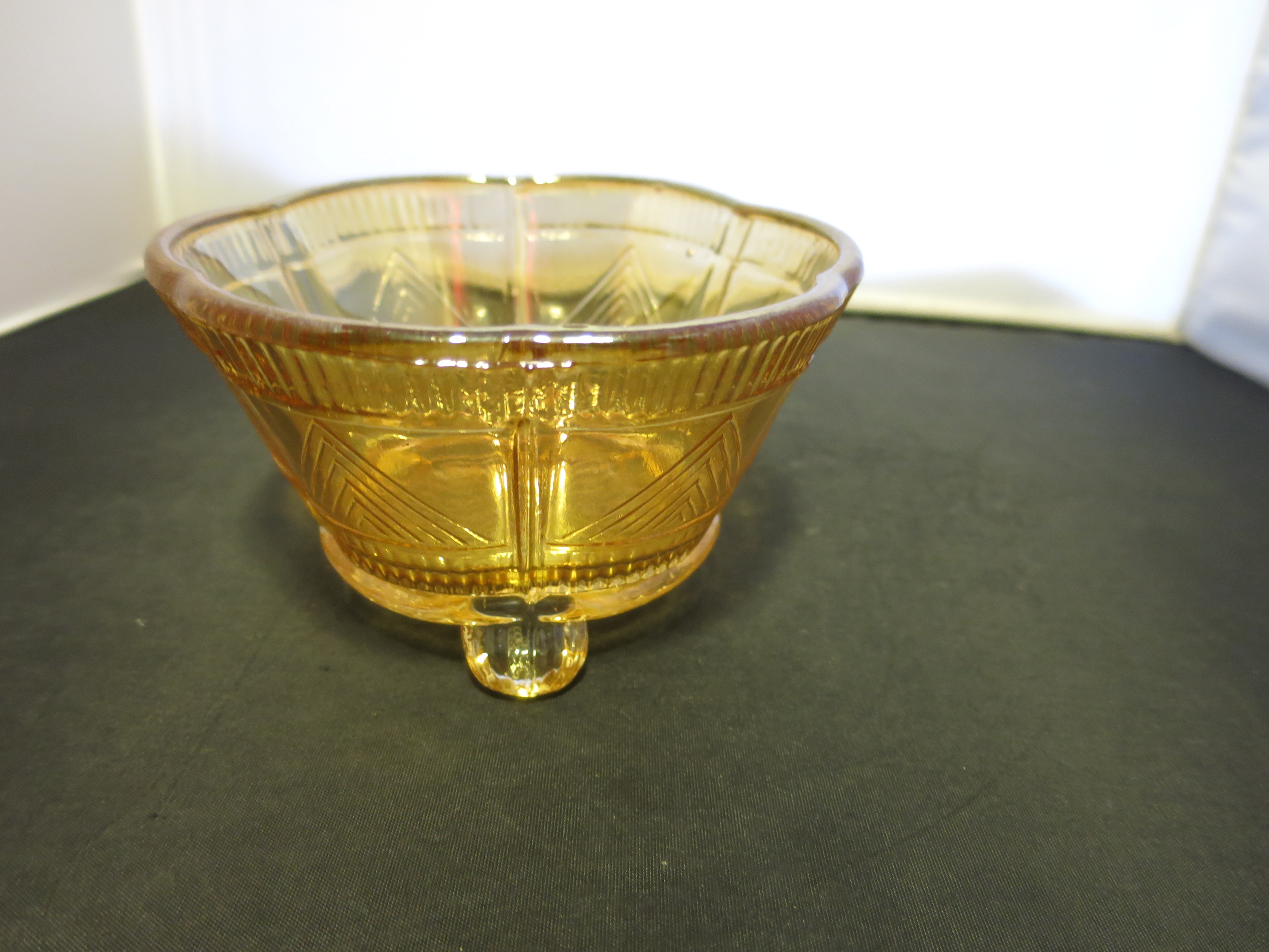 Marigold Carnival Glass Footed Bowl Candy Dish 5 inch