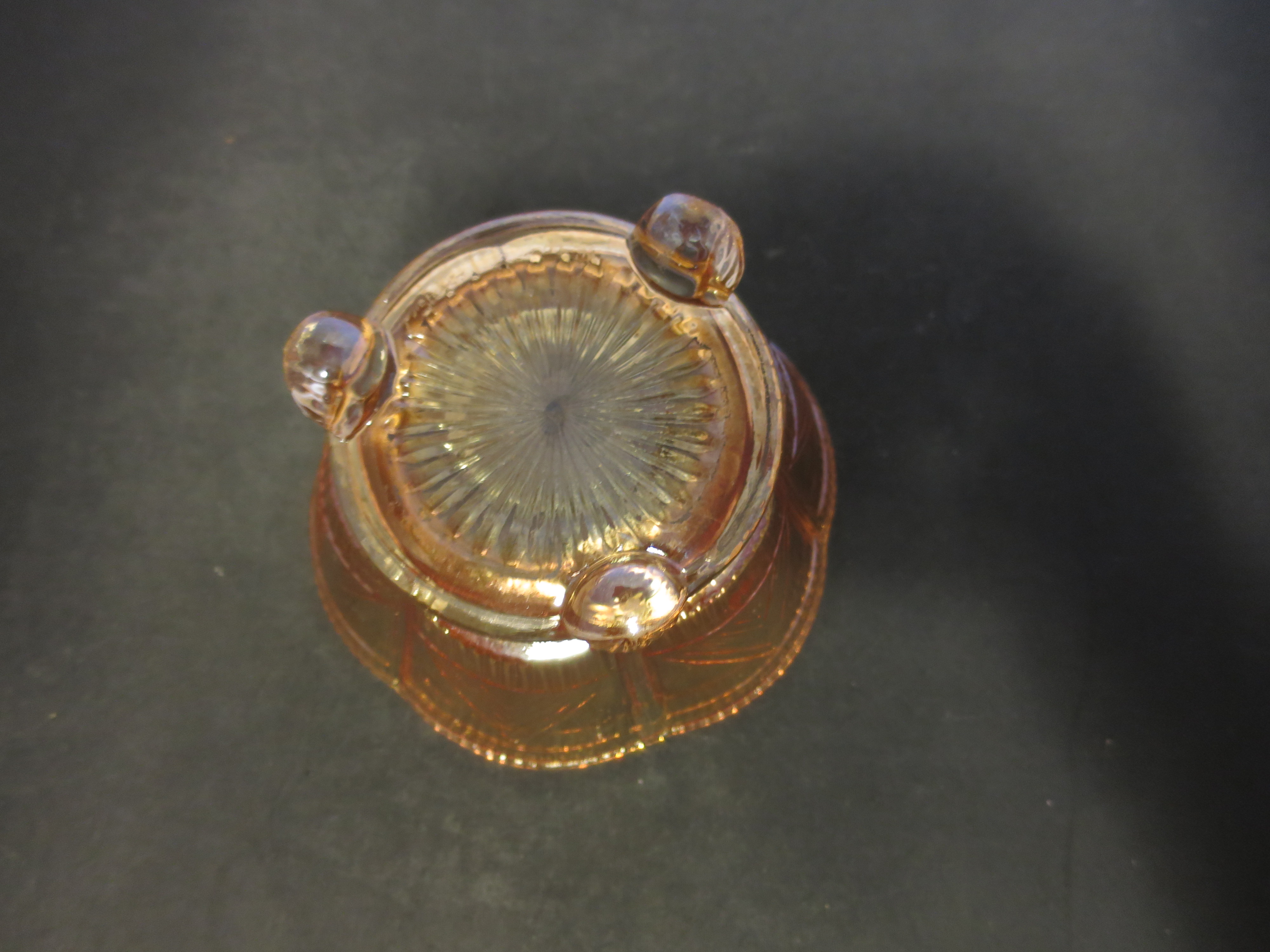 Marigold Carnival Glass Footed Bowl Candy Dish 5 inch