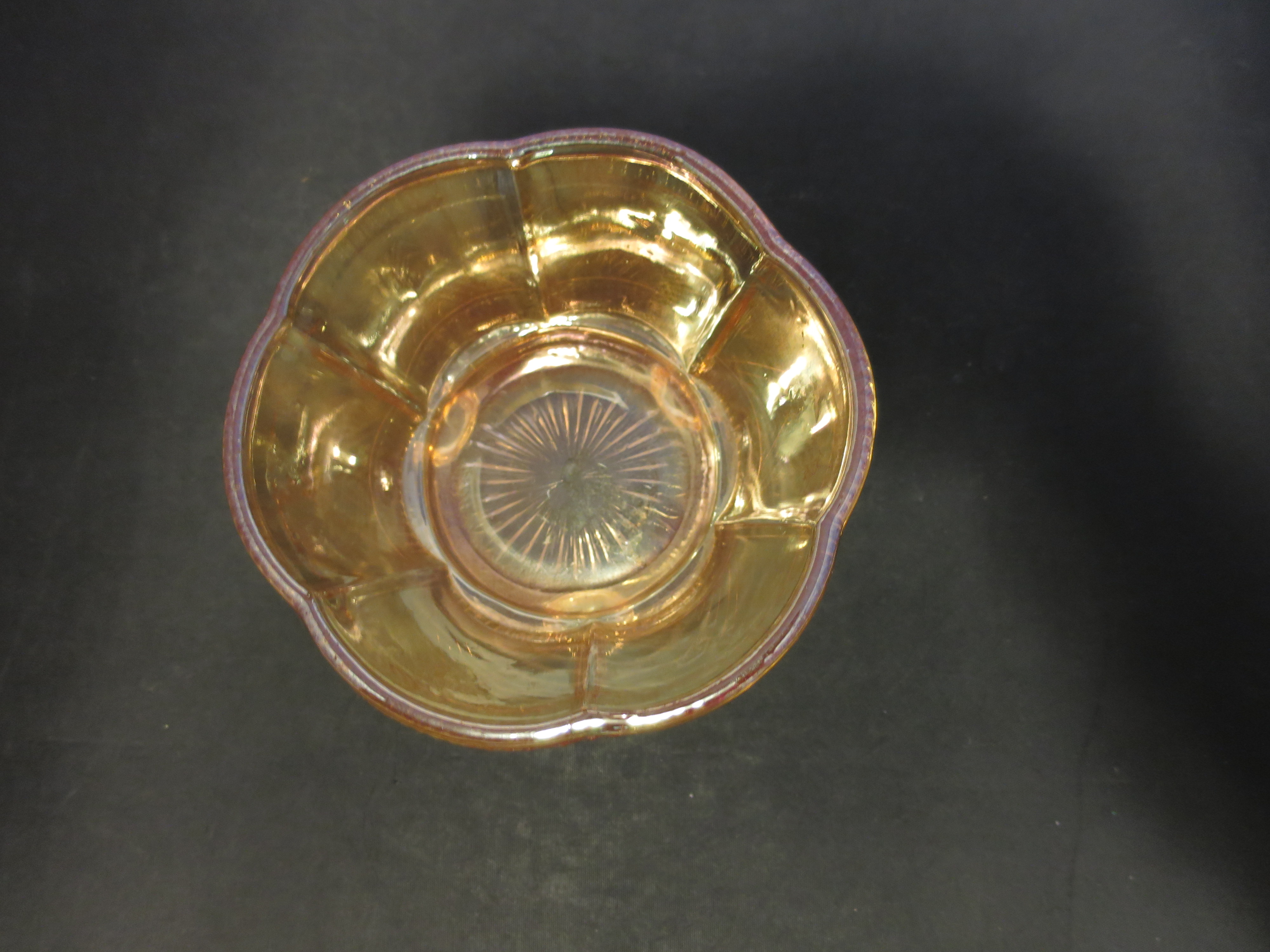 Marigold Carnival Glass Footed Bowl Candy Dish 5 inch