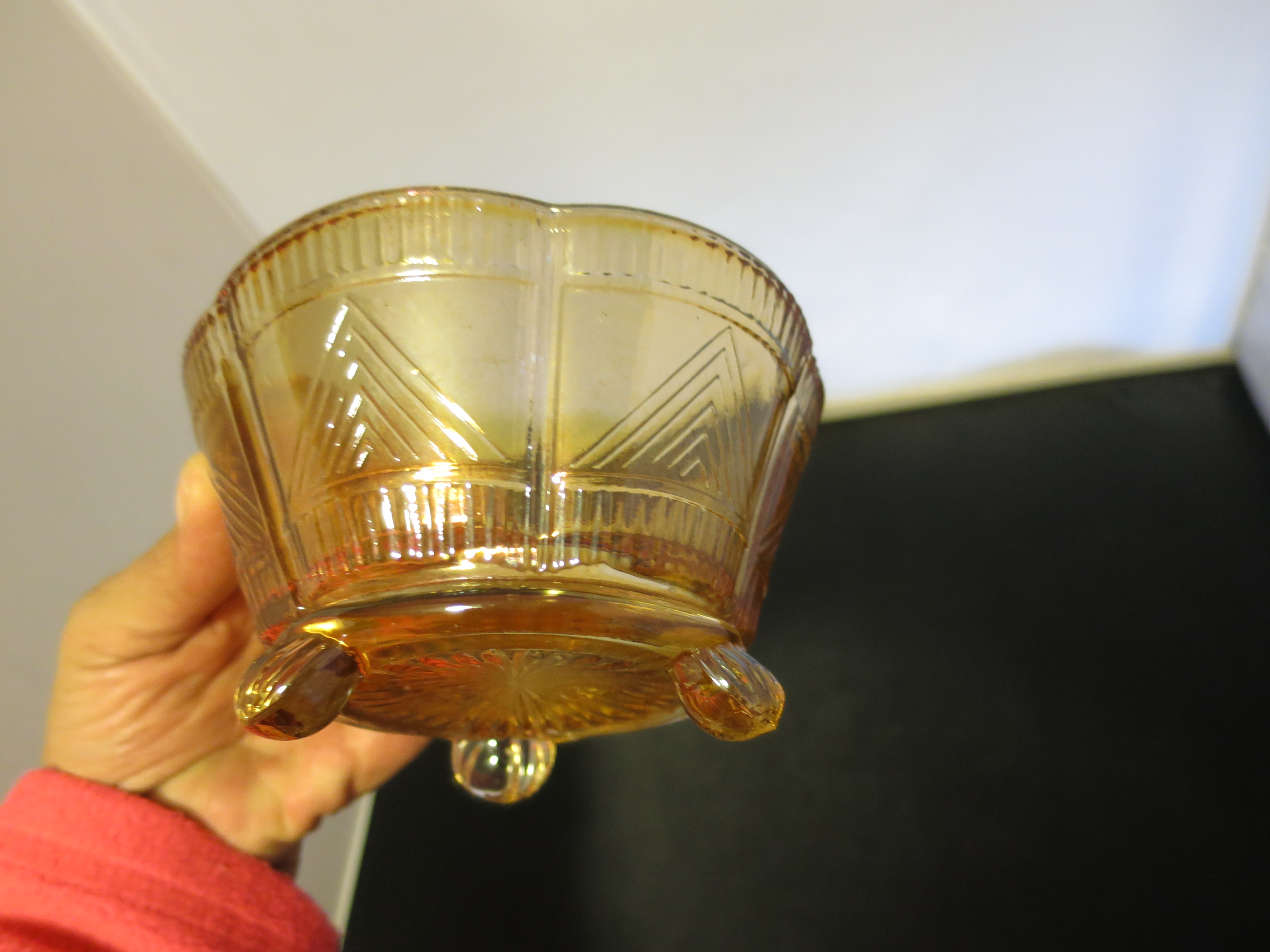 Marigold Carnival Glass Footed Bowl Candy Dish 5 inch
