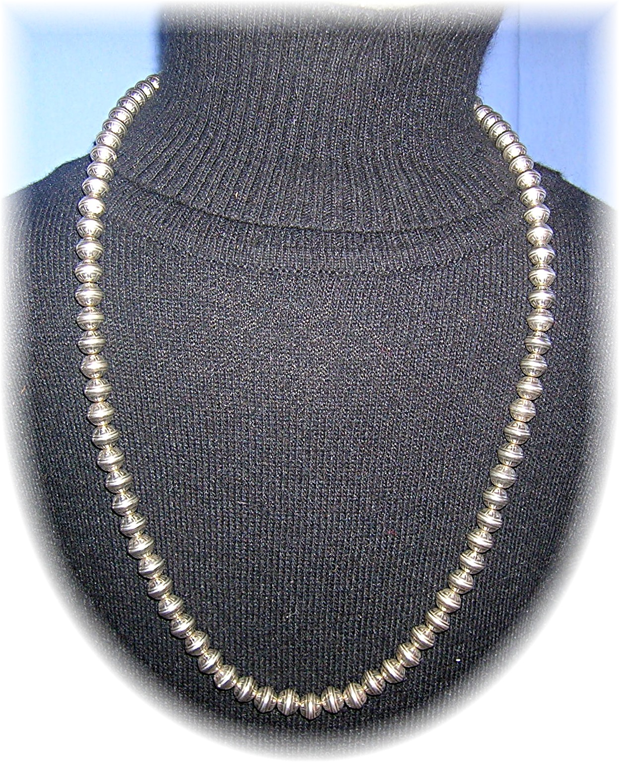 Native Ameican Hand Made Sterling Silver Beads Necklace