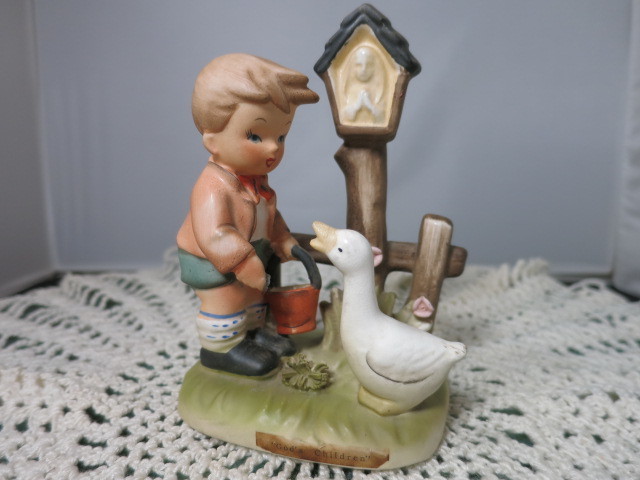 Boy Feeding Duck Erick Steuffer Figurine Circa 1960s