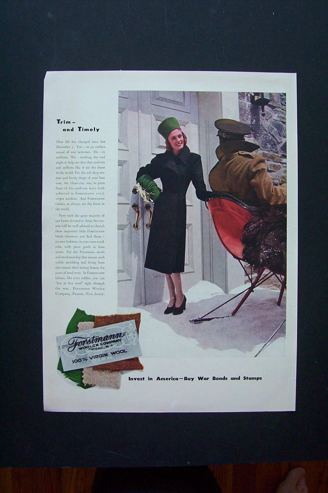 1942 Forstmann Woolen Company with Woman By Sleigh