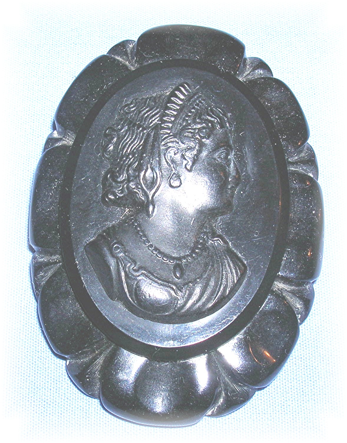 Bakelite Large Black Cameo Brooch Pin