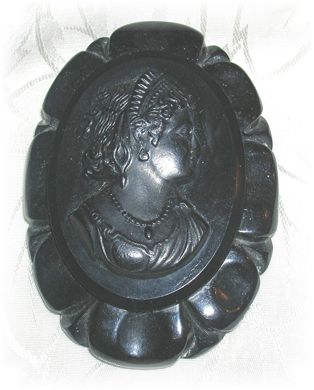 Bakelite  Large Black Cameo Brooch Pin