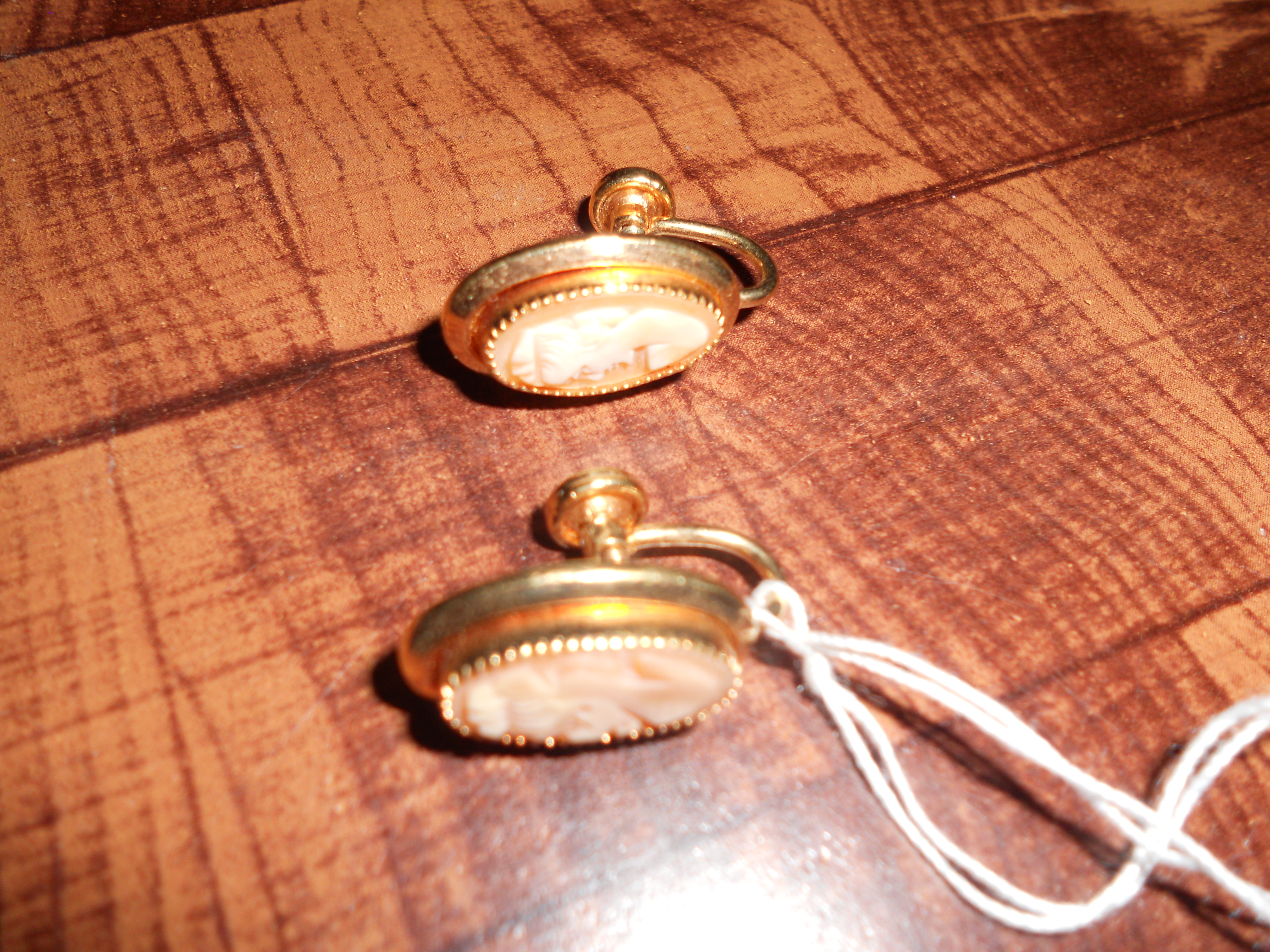 Shell Cameo Earrings Screw Back Gold Filled