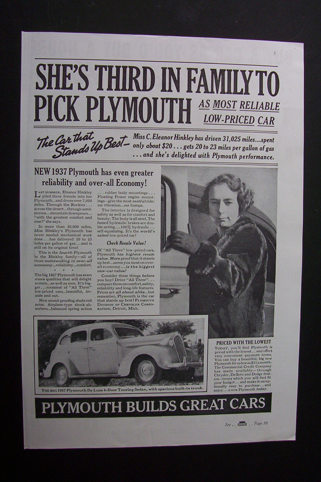 1937 Dual Ad: Hudson Car & Plymouth Car