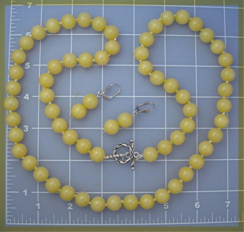 Necklace Gold JADE and Earrings Sterling Silver Clasp