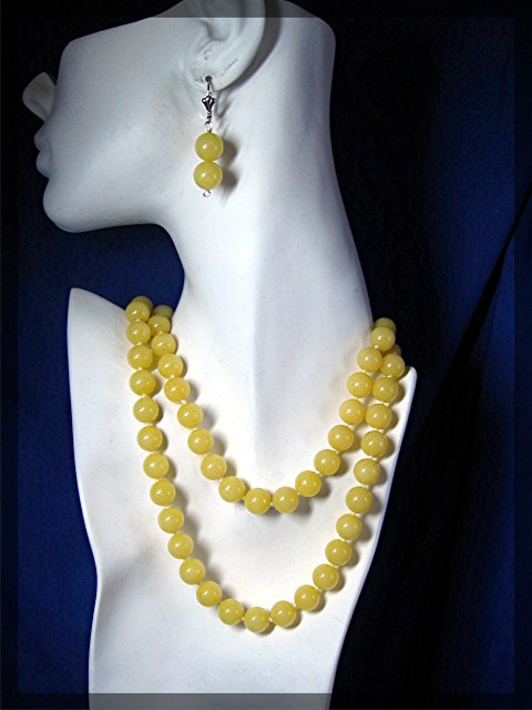 Necklace Gold JADE  and Earrings Sterling Silver Clasp