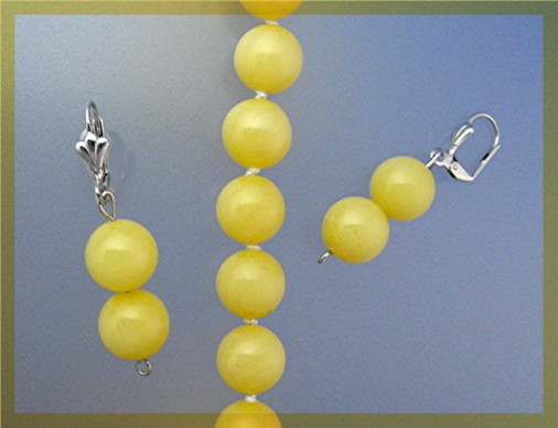 Necklace Gold JADE  and Earrings Sterling Silver Clasp