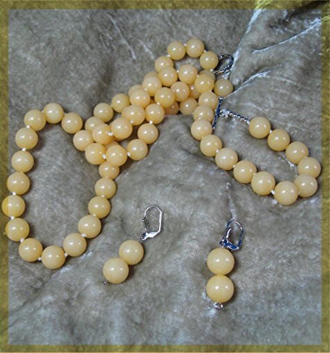 Necklace Gold JADE  and Earrings Sterling Silver Clasp